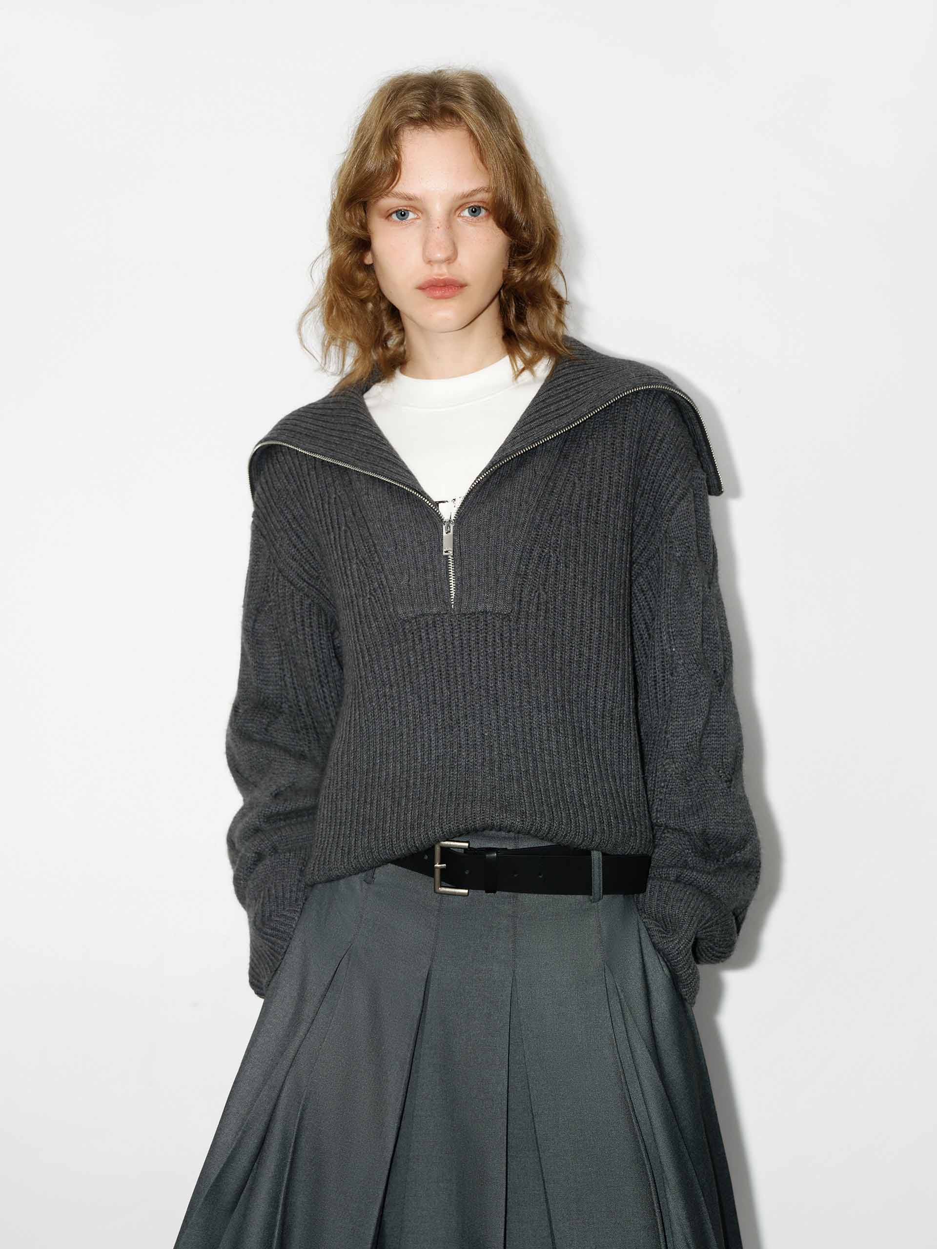 Navy Collar Ribbed Knit Top - Image 8