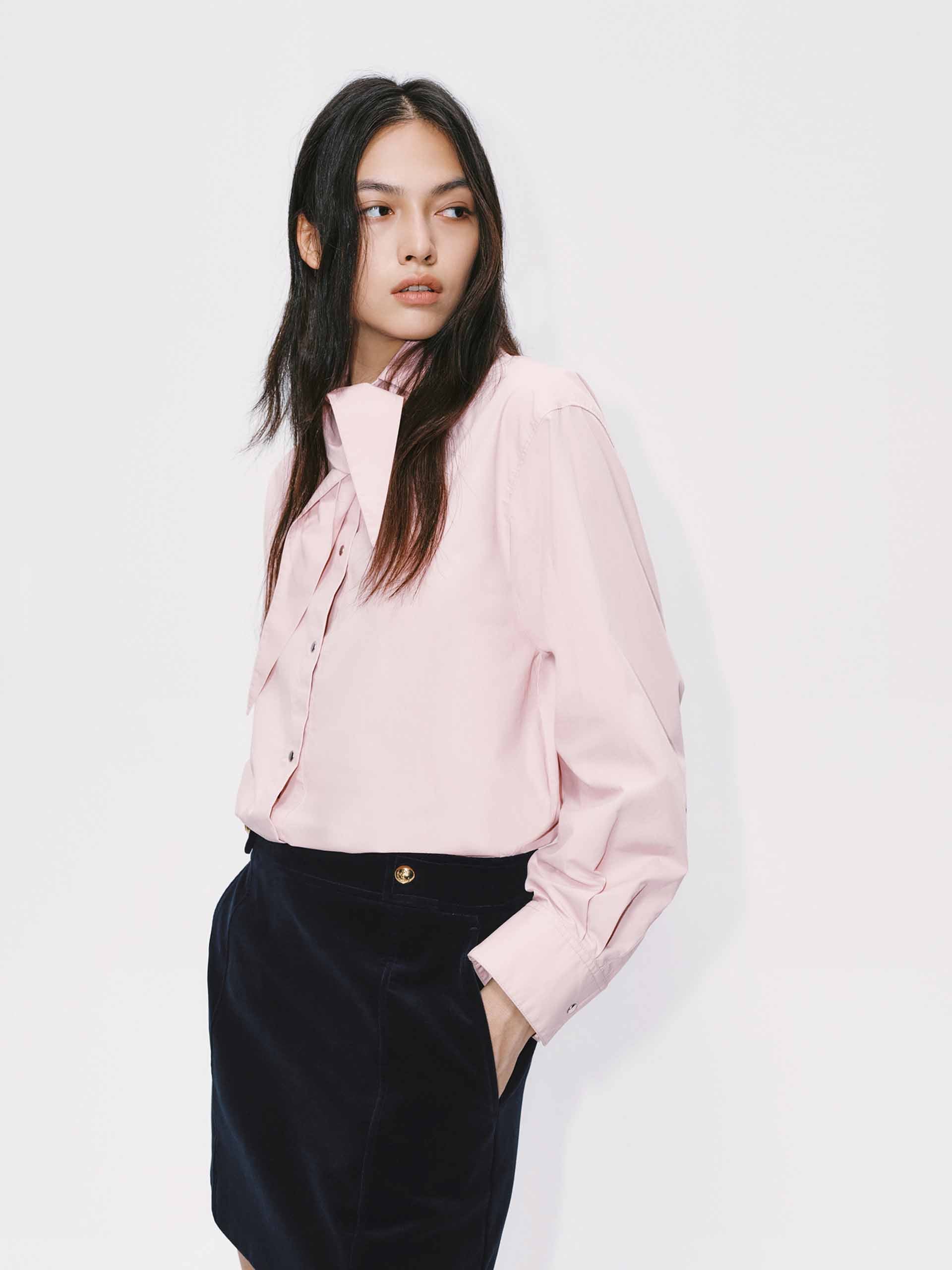 Necktie Detail Cotton Shirt - Image 10