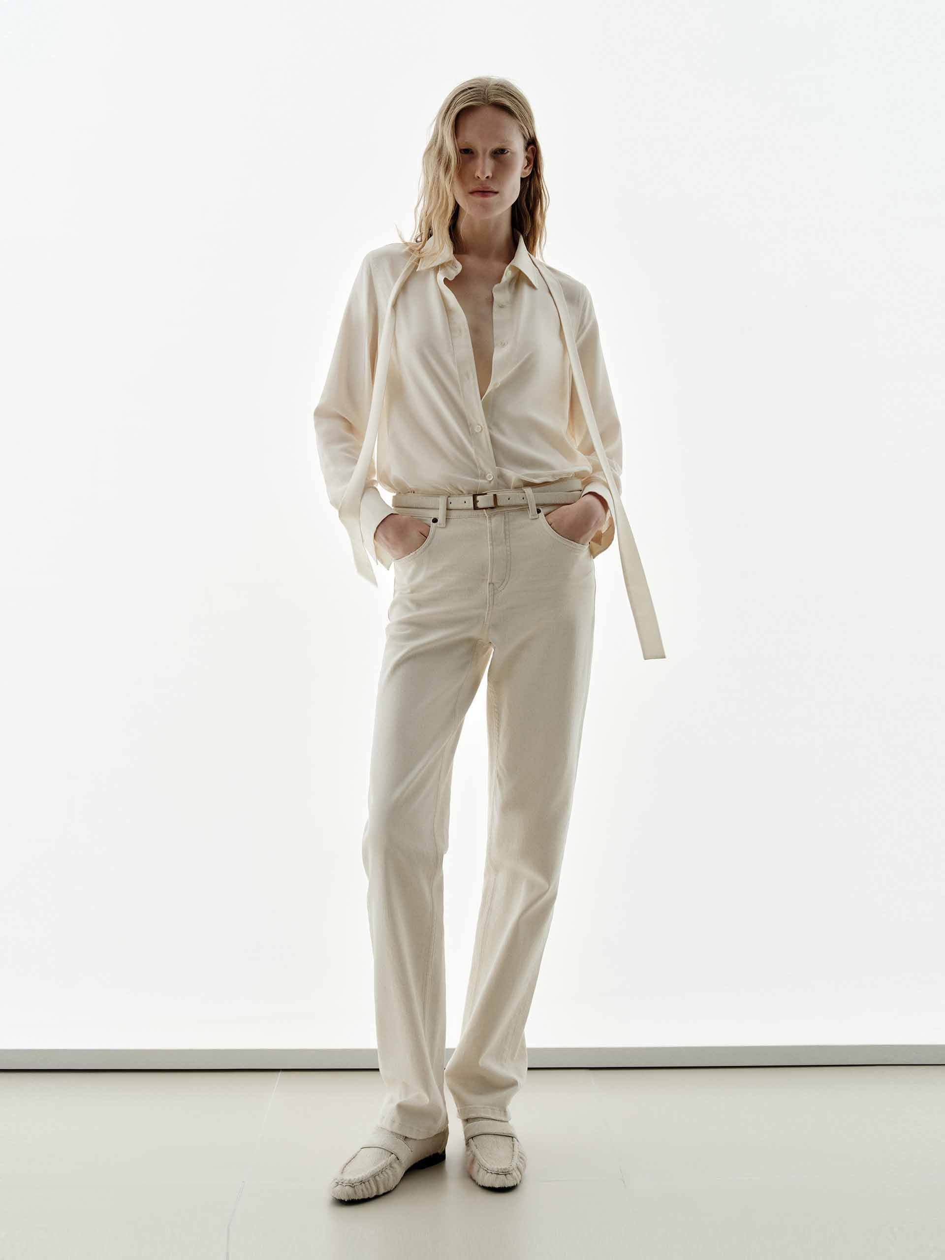 Necktie Detail Silk Shirt - Image 2