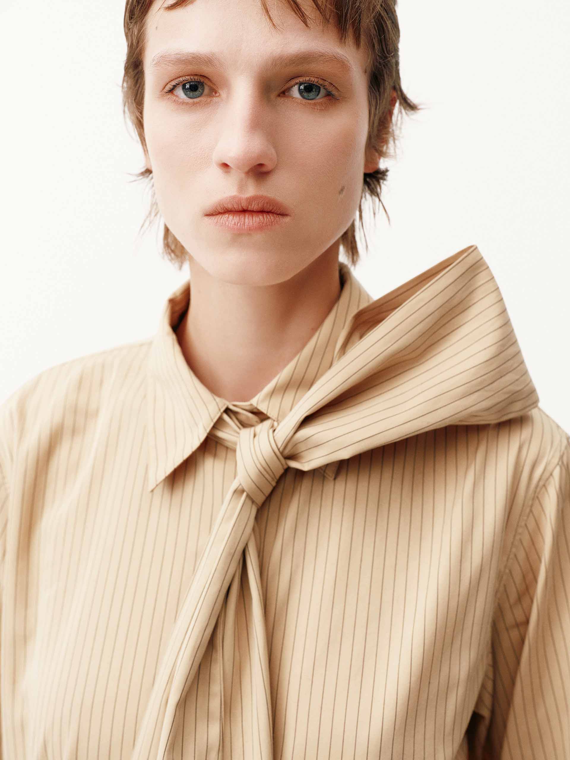 Necktie Detail Striped Shirt - Image 8