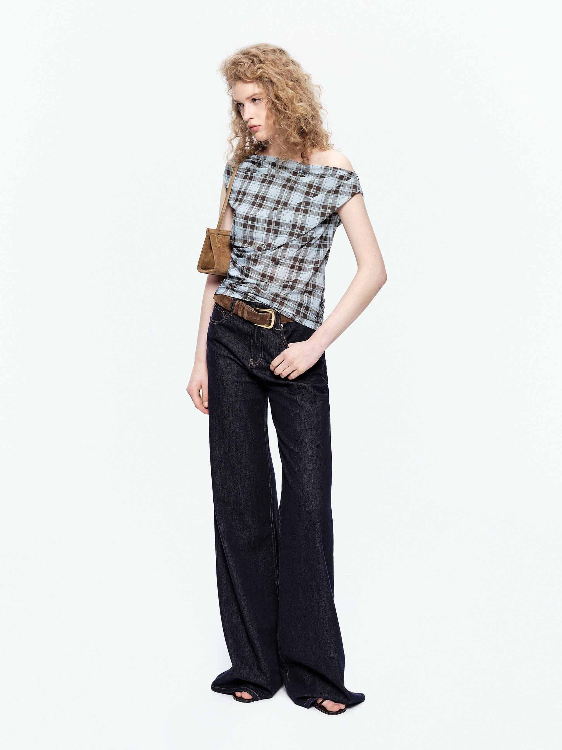 Off Shoulder Checked Top - Image 2