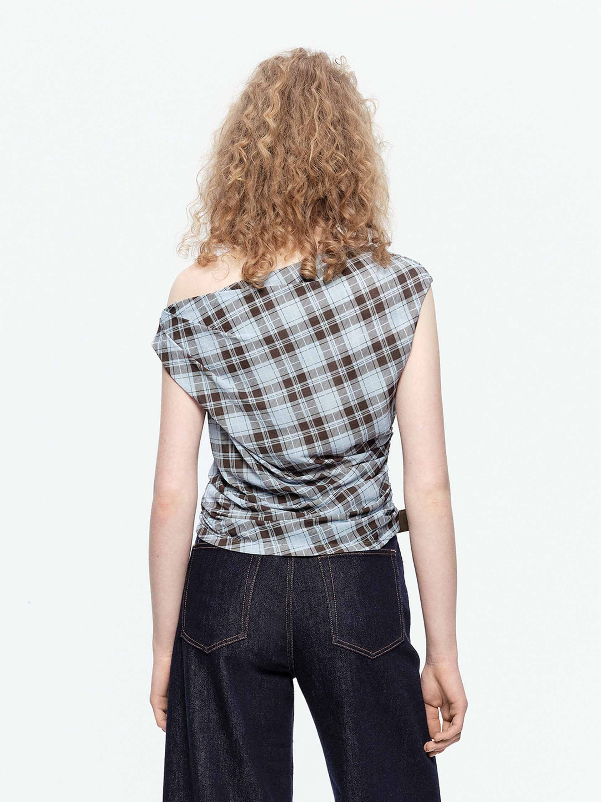 Off Shoulder Checked Top - Image 3