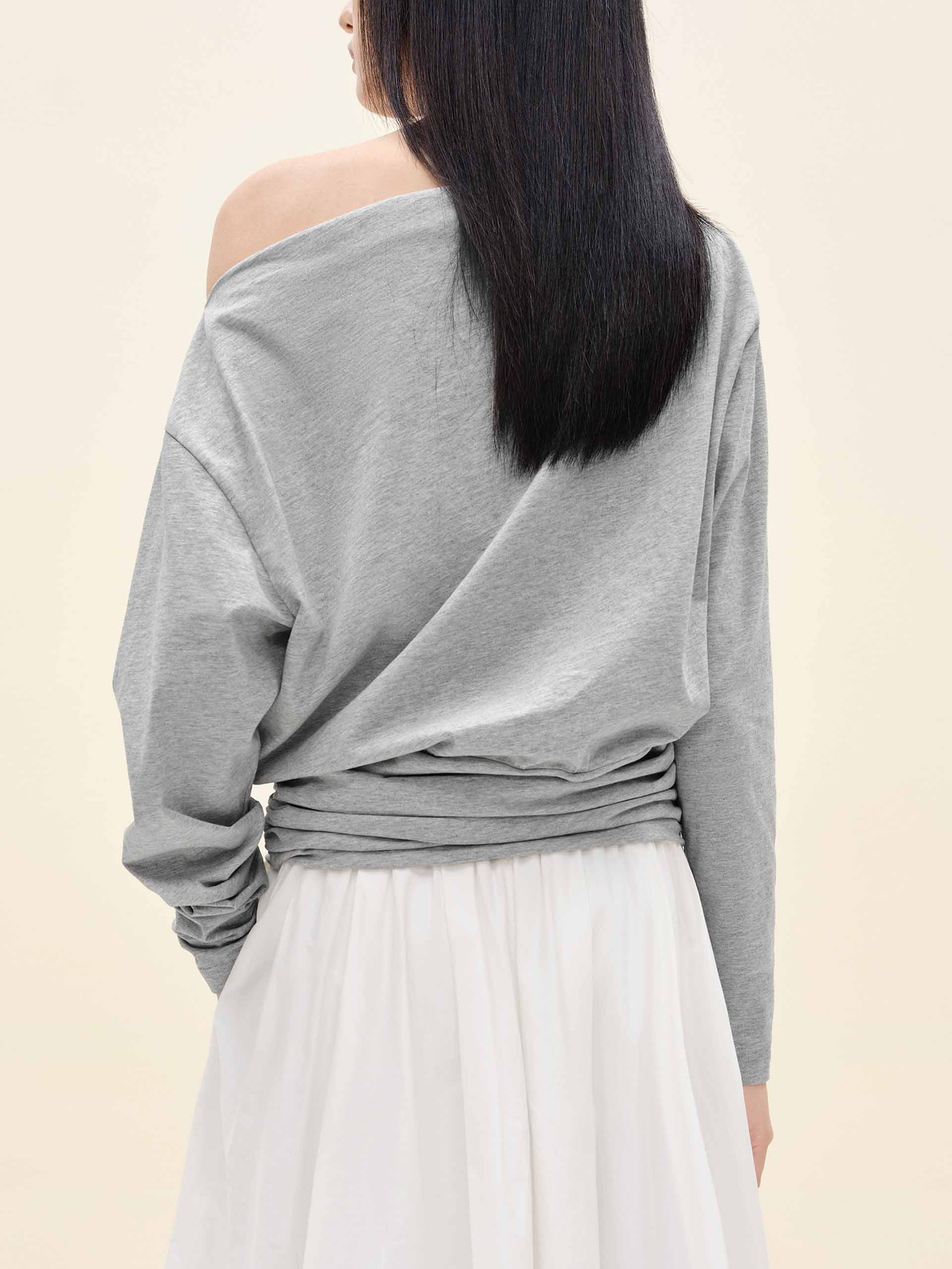 Off Shoulder Pleated T-shirt - Image 8