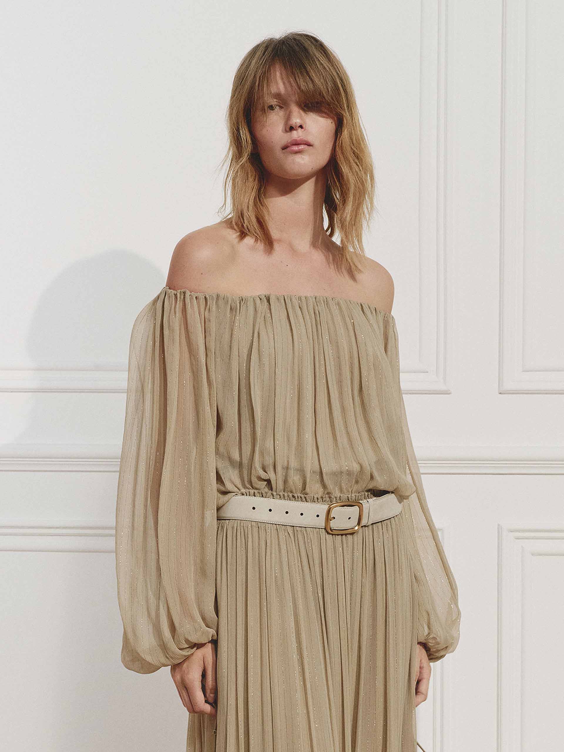 Off Shoulder Silk Blouse