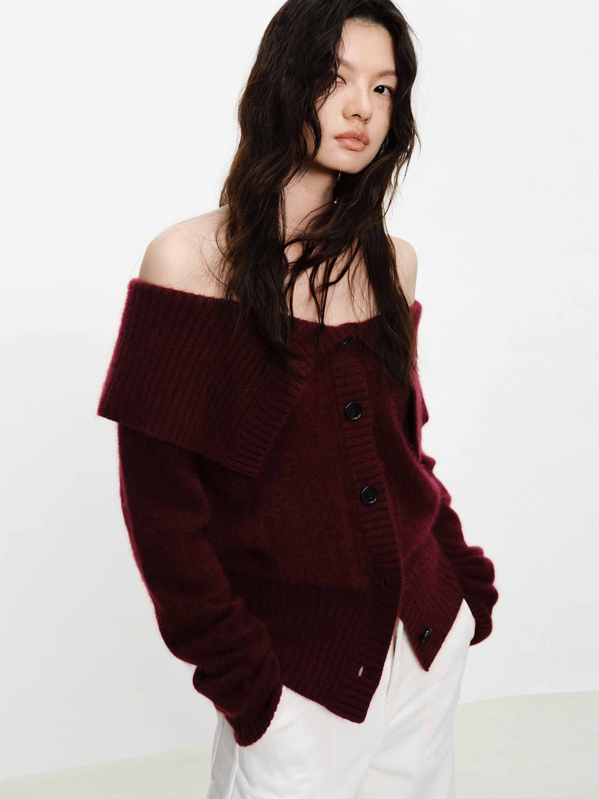 Off Shoulder Wool Cardigan - Image 3