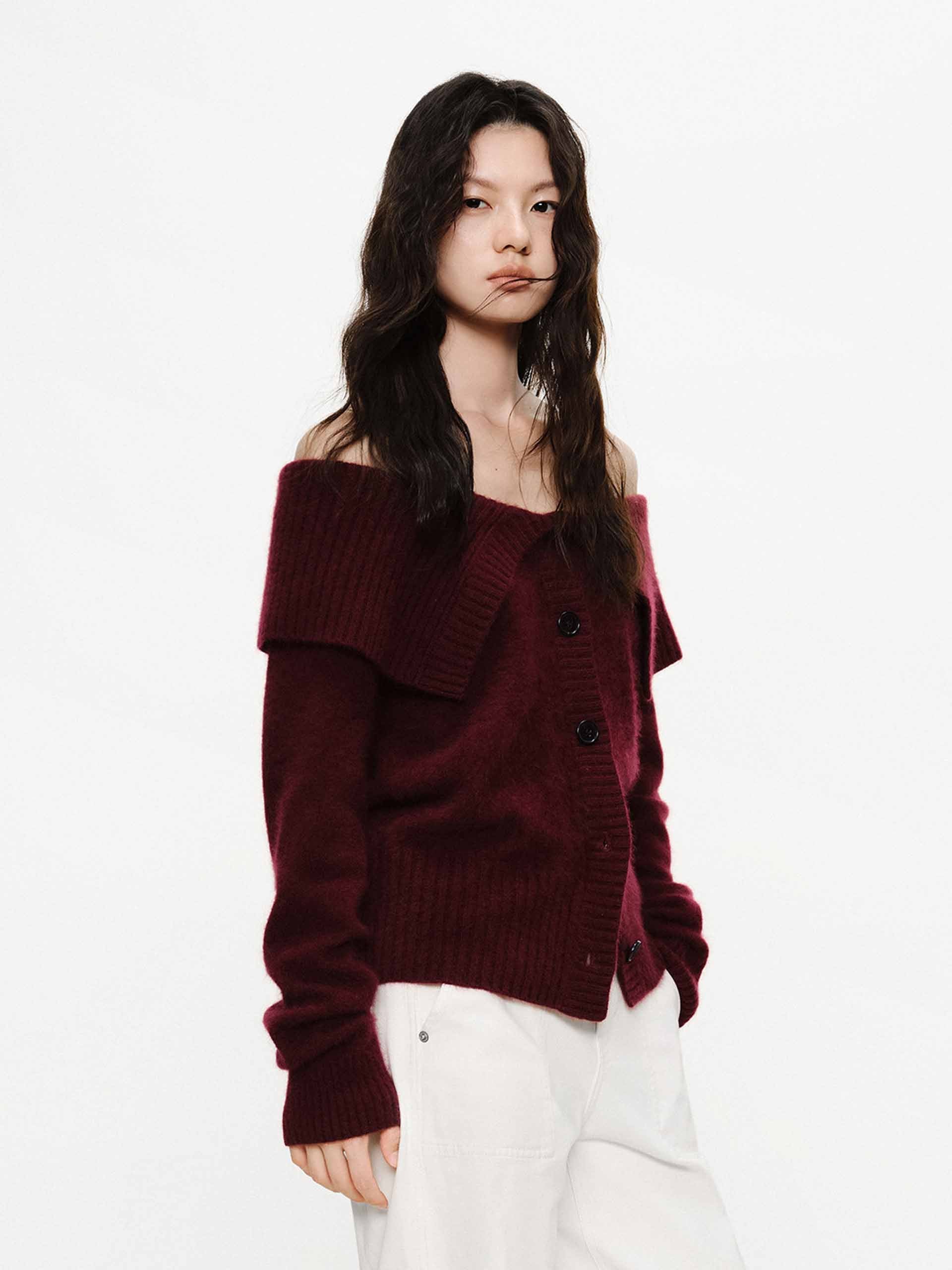 Off Shoulder Wool Cardigan - Image 7