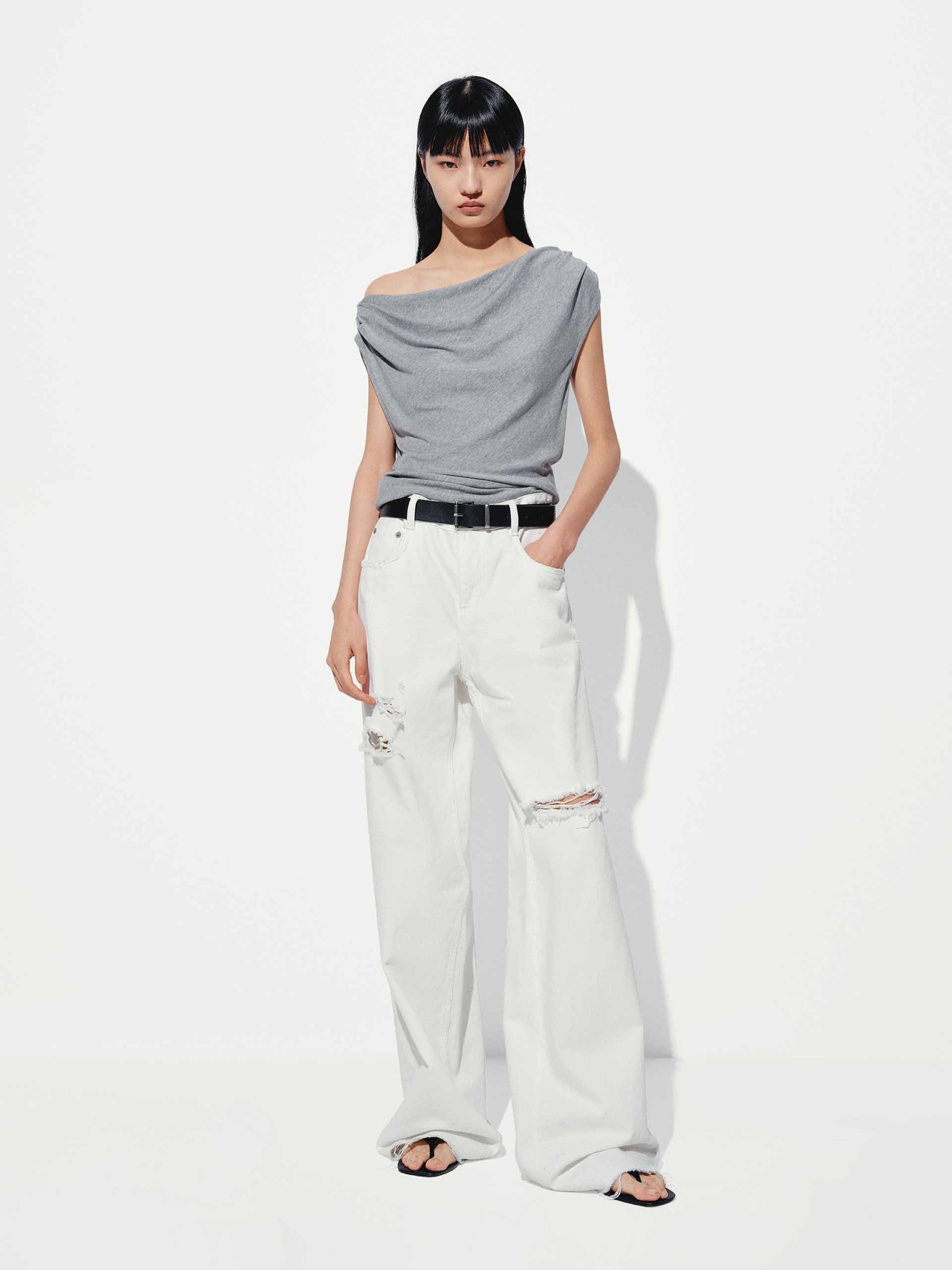 One-shoulder Pleated T-shirt - Image 2