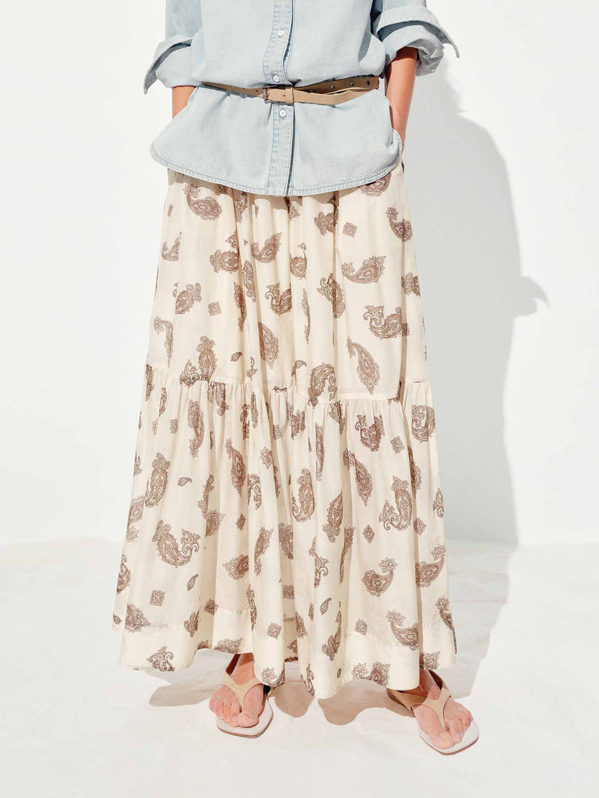 Paisley Pattern Tiered Skirt