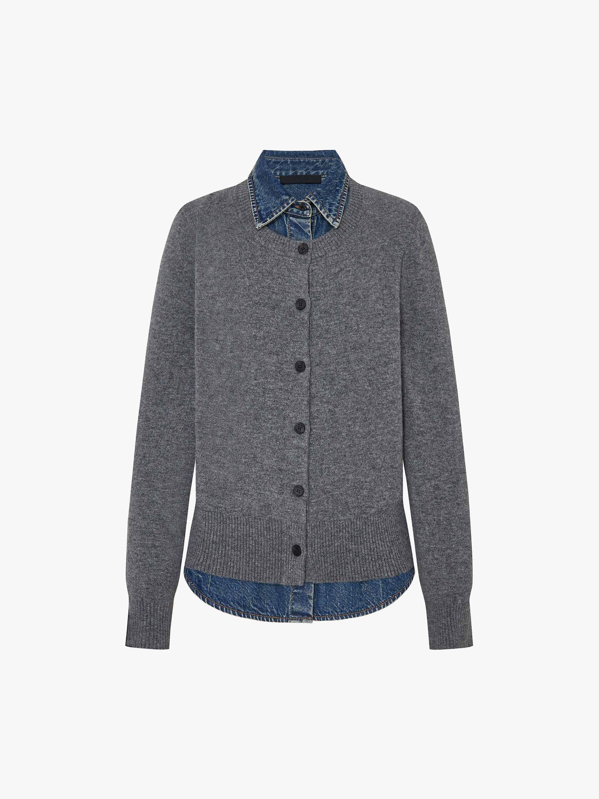 Paneled Denim Wool Cardigan - Image 11