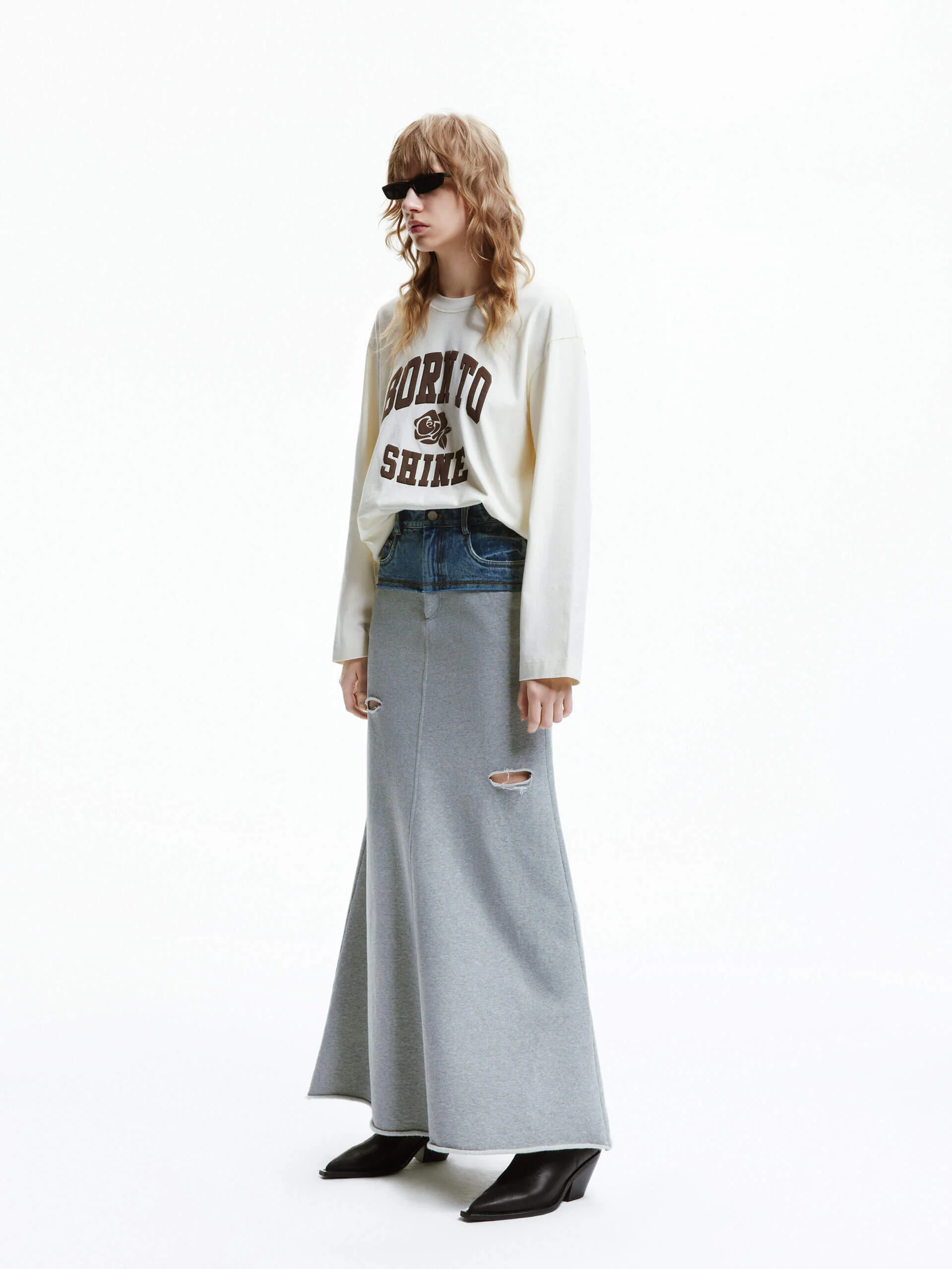 Paneled Ripped Detail Skirt - Image 8