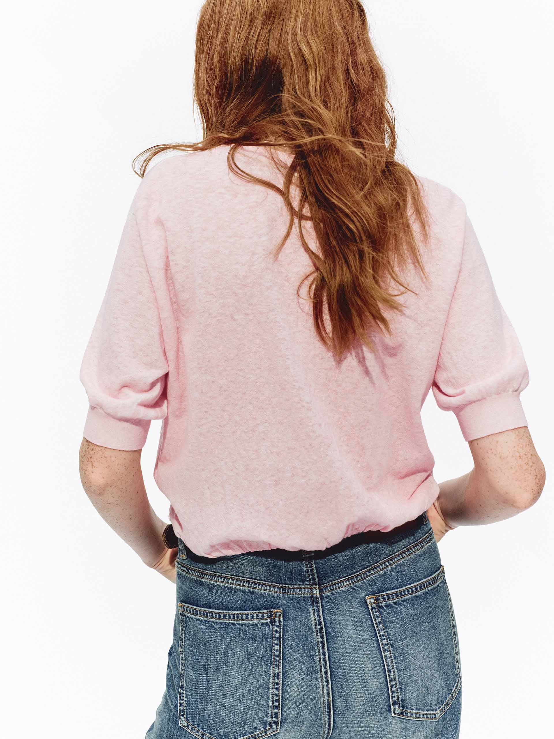 Pink Gathered Hem Knit Cardigan - Image 3