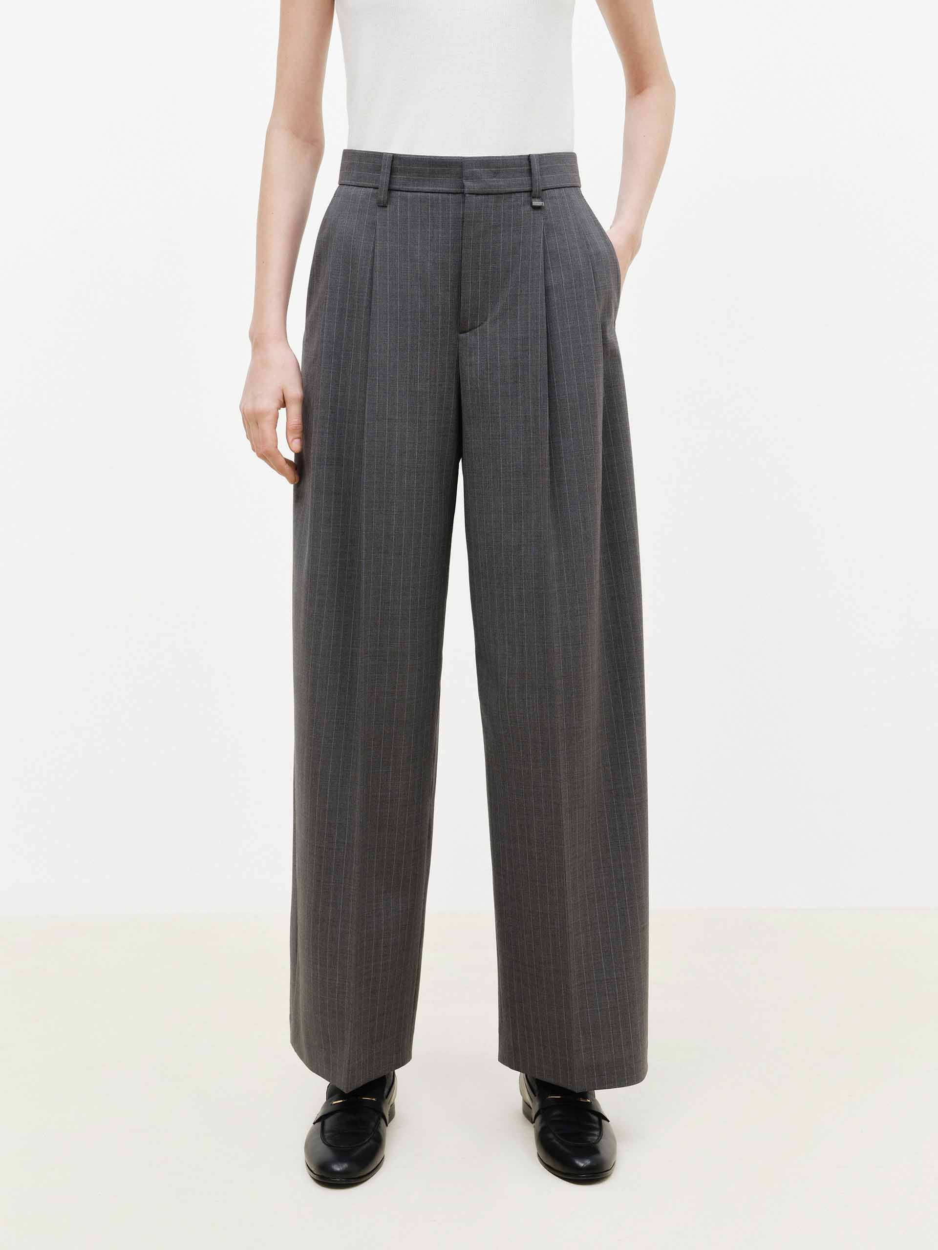Pinstripe Ankle Straight Pants