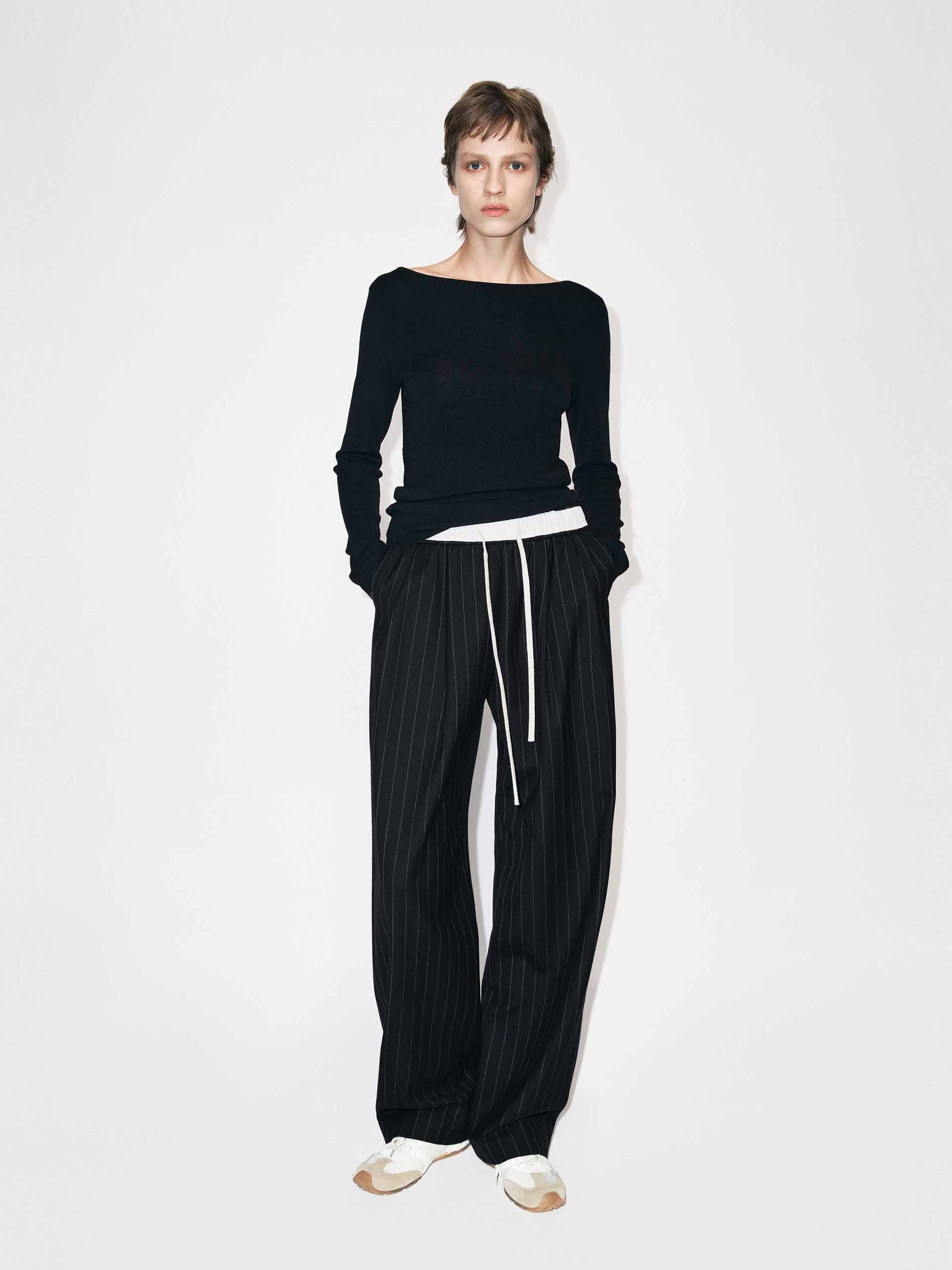 Pinstripe Drawstring Trousers - Image 2