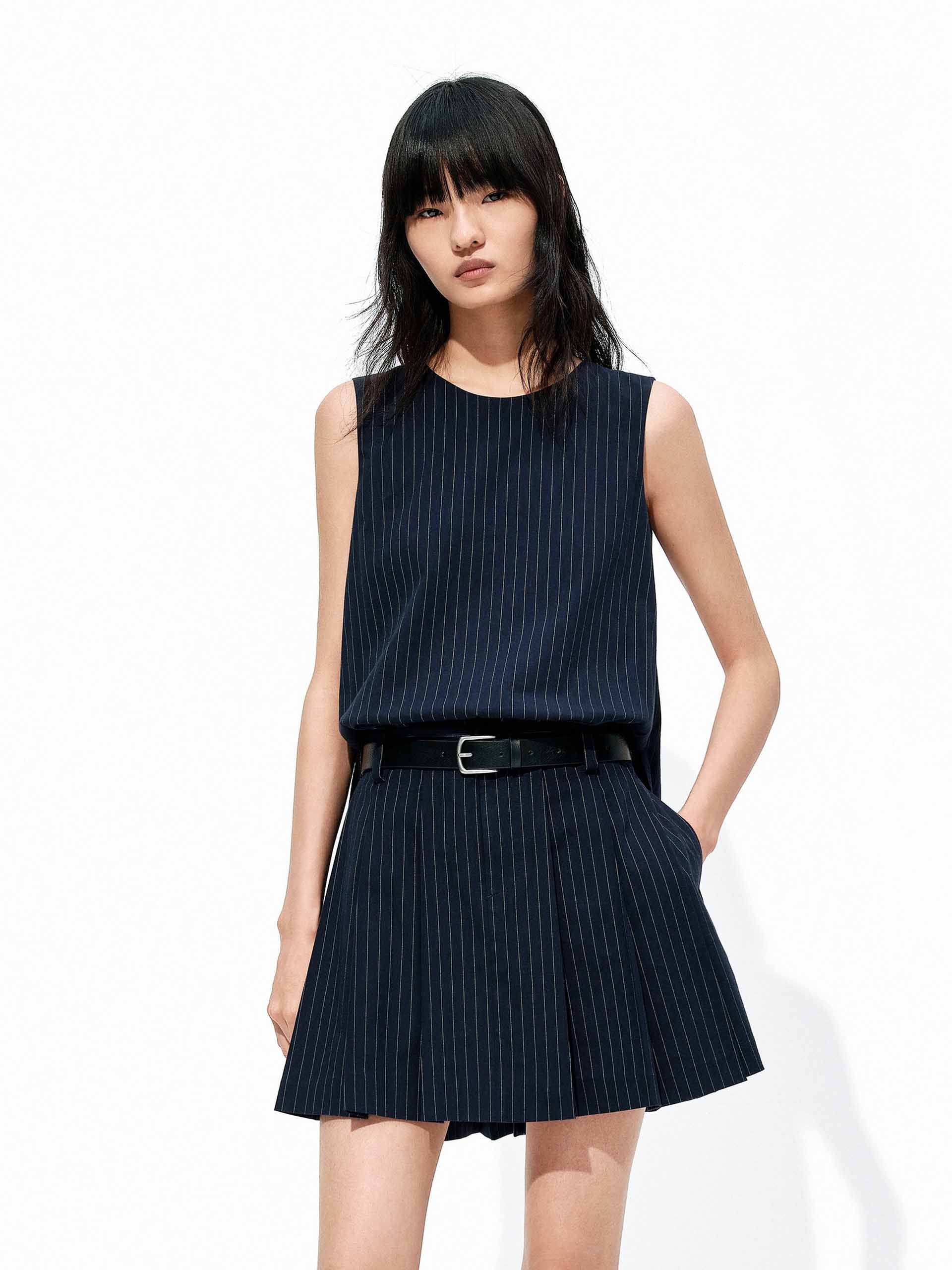 Pinstripe Mini Dress with Belt