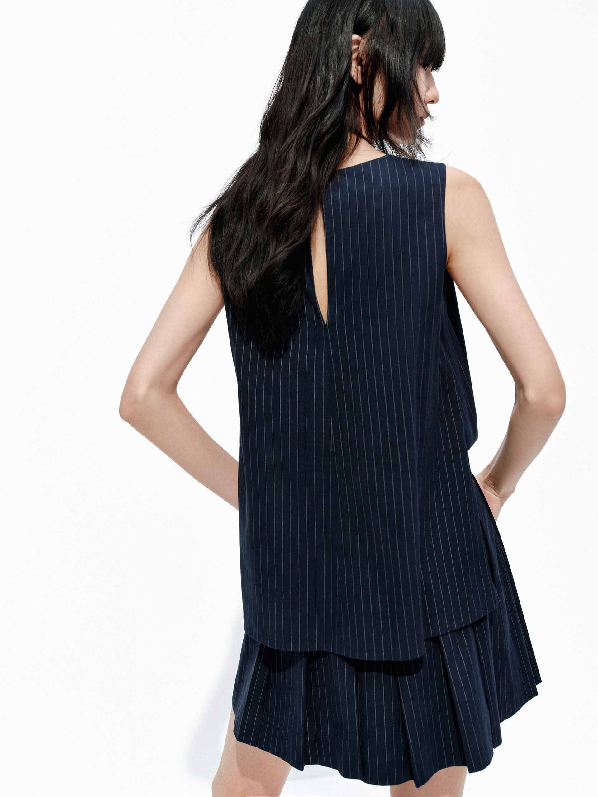 Pinstripe Mini Dress with Belt - Image 3