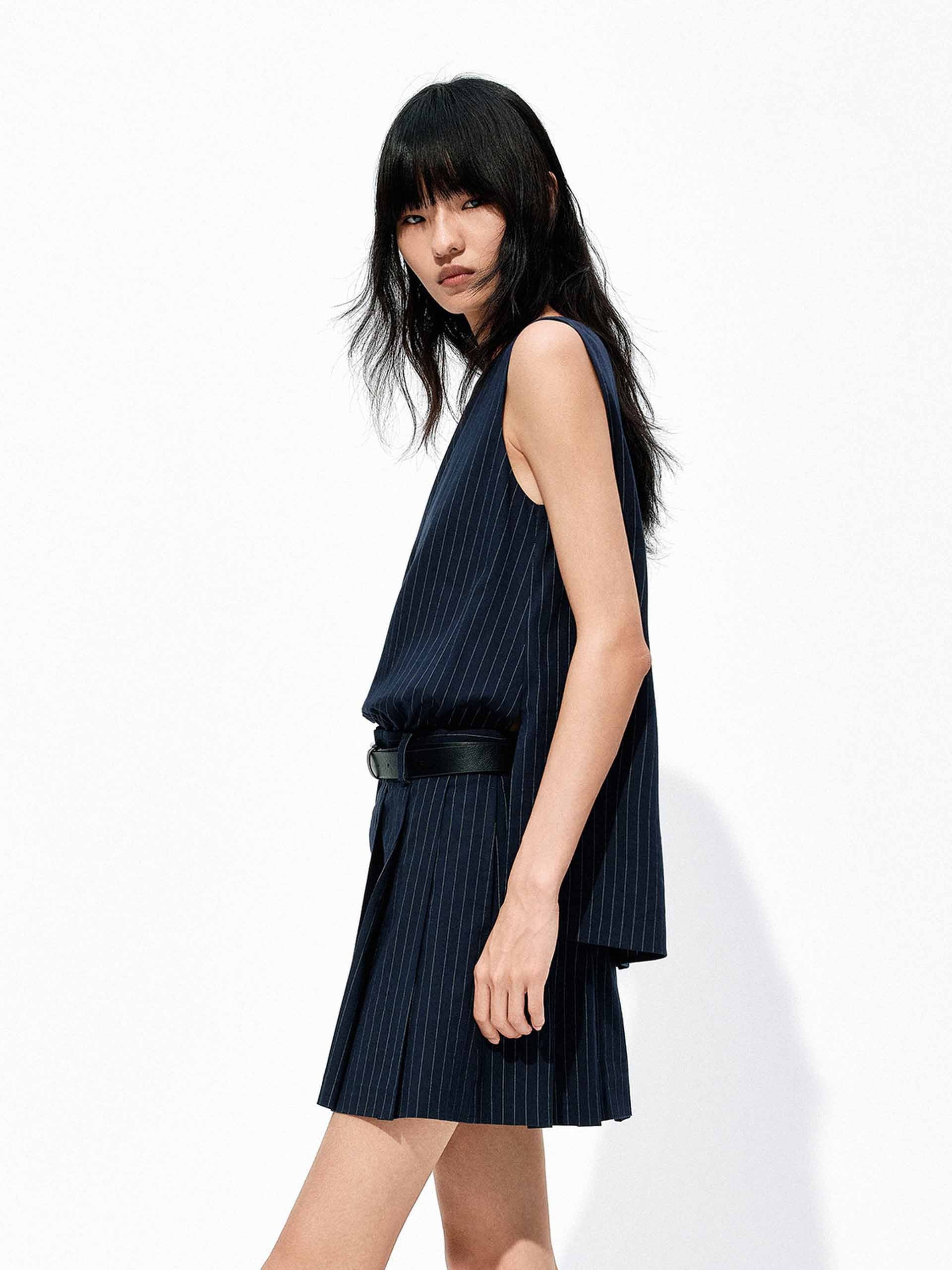 Pinstripe Mini Dress with Belt - Image 7