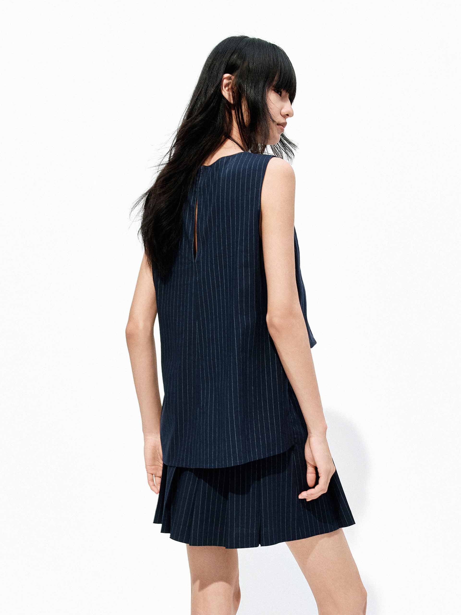 Pinstripe Mini Dress with Belt - Image 8