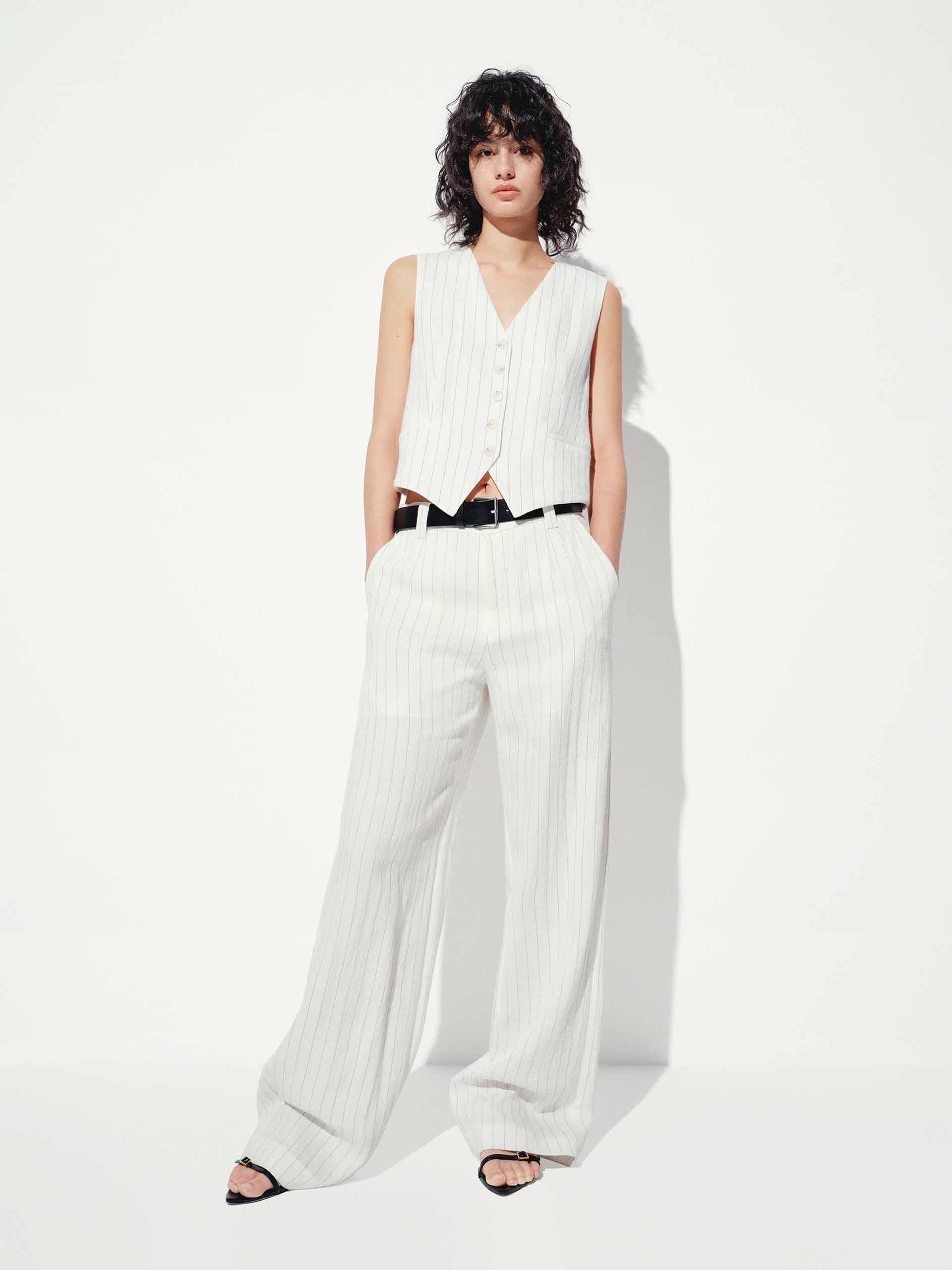 Pinstripe Straight Trousers - Image 2