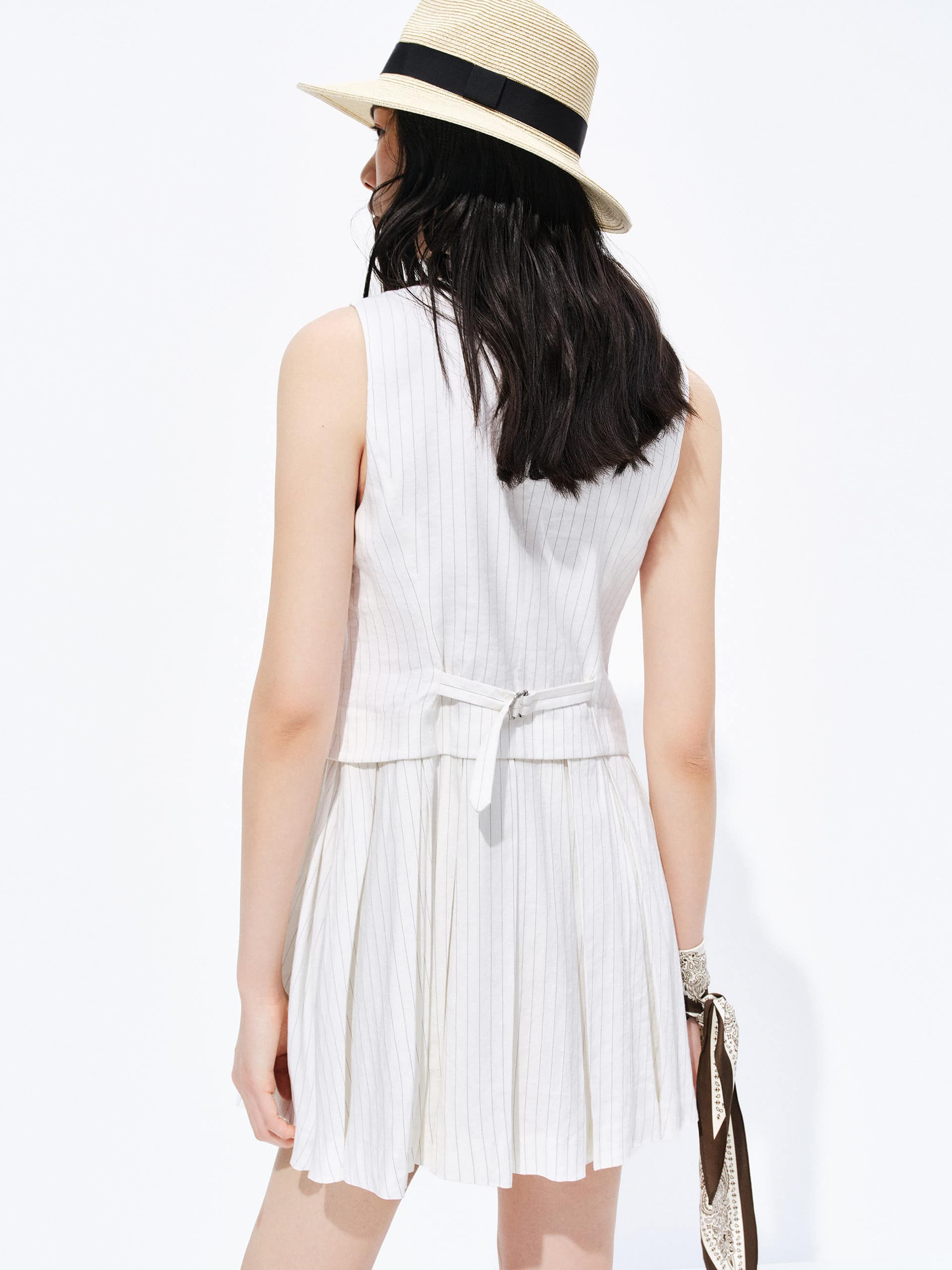 Pinstripe V-neck Mini Dress - Image 3