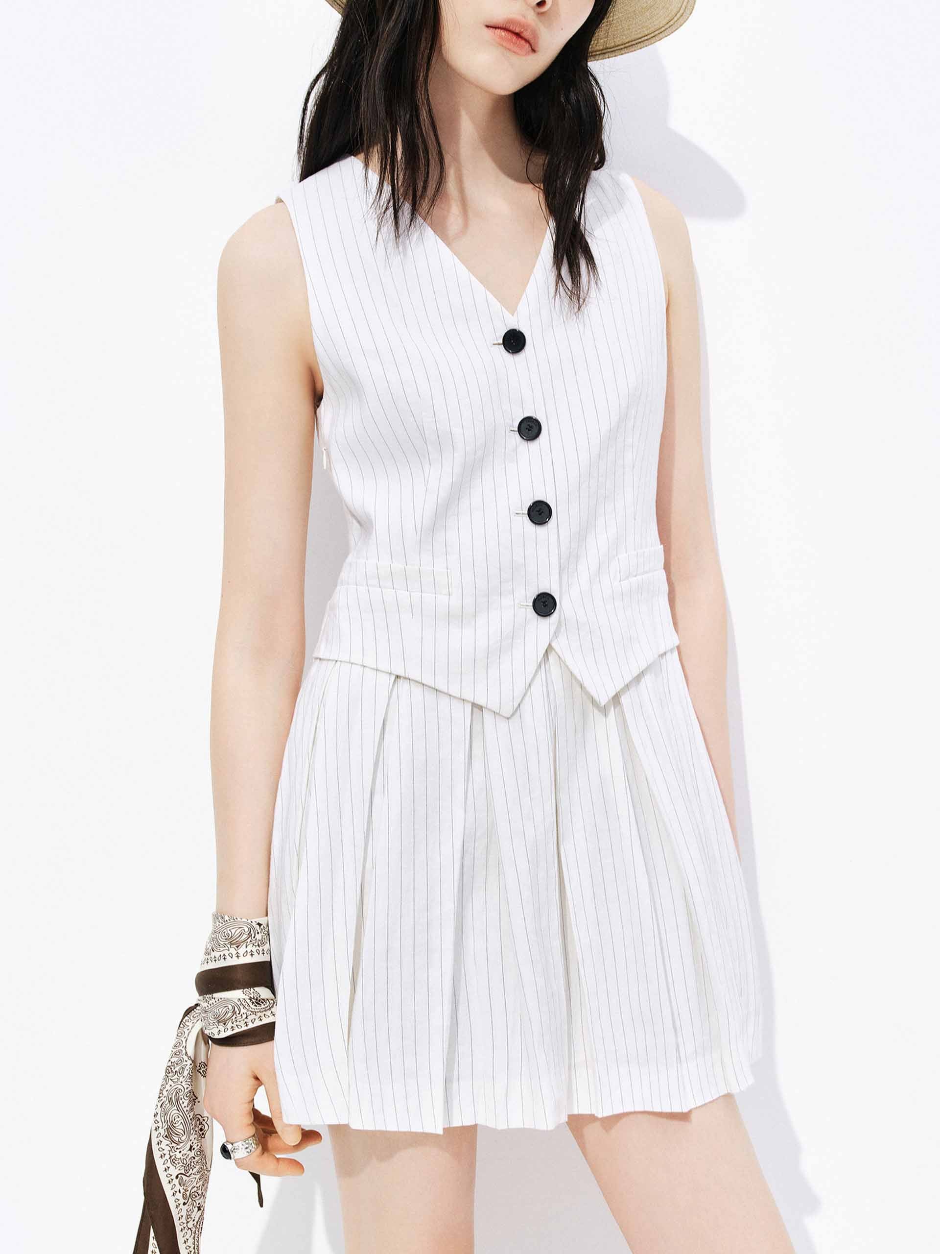 Pinstripe V-neck Mini Dress - Image 7