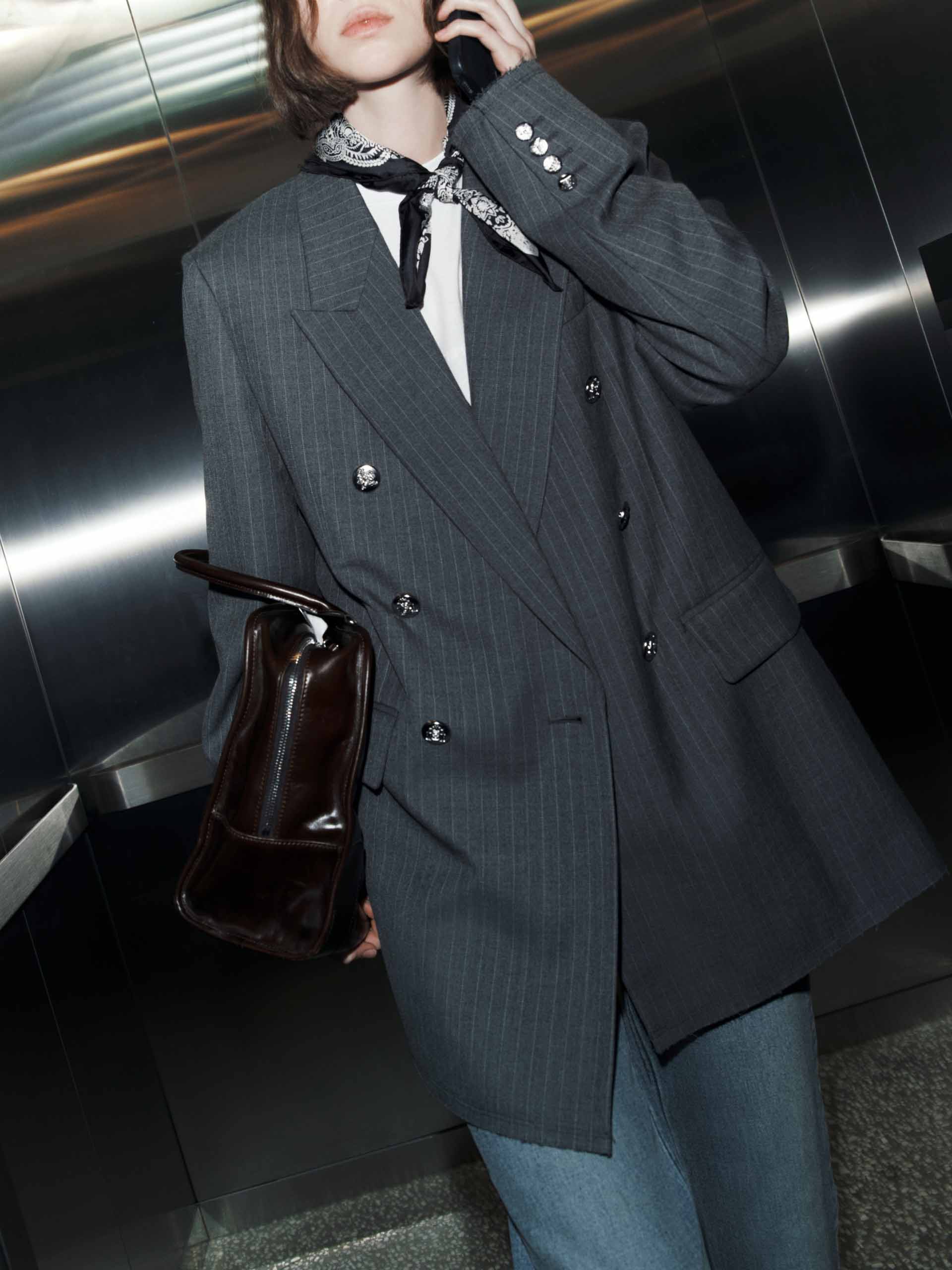 Pinstriped Structured Blazer - Image 8