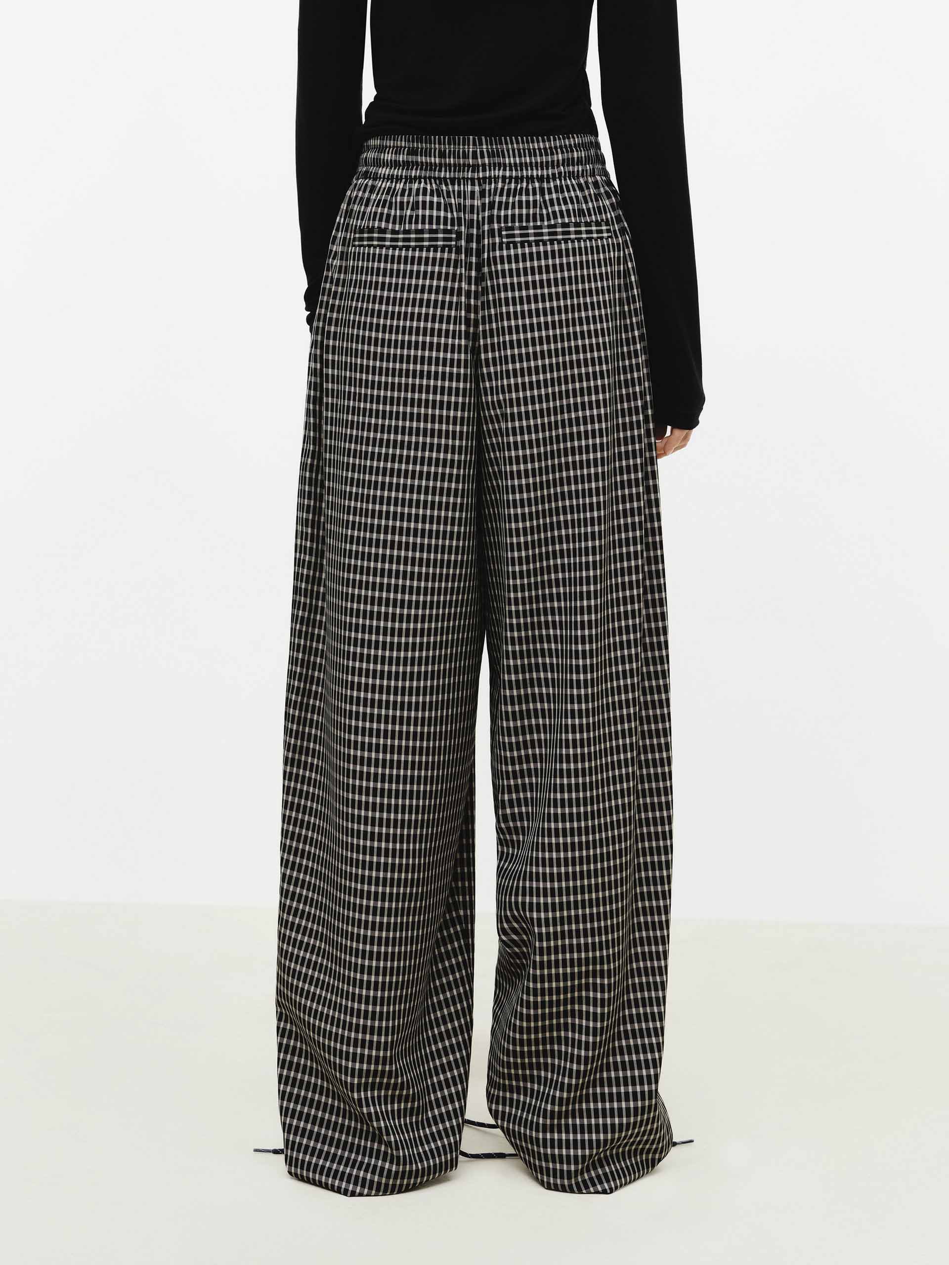 Plaid Drawstring Pleated Trousers - Image 6