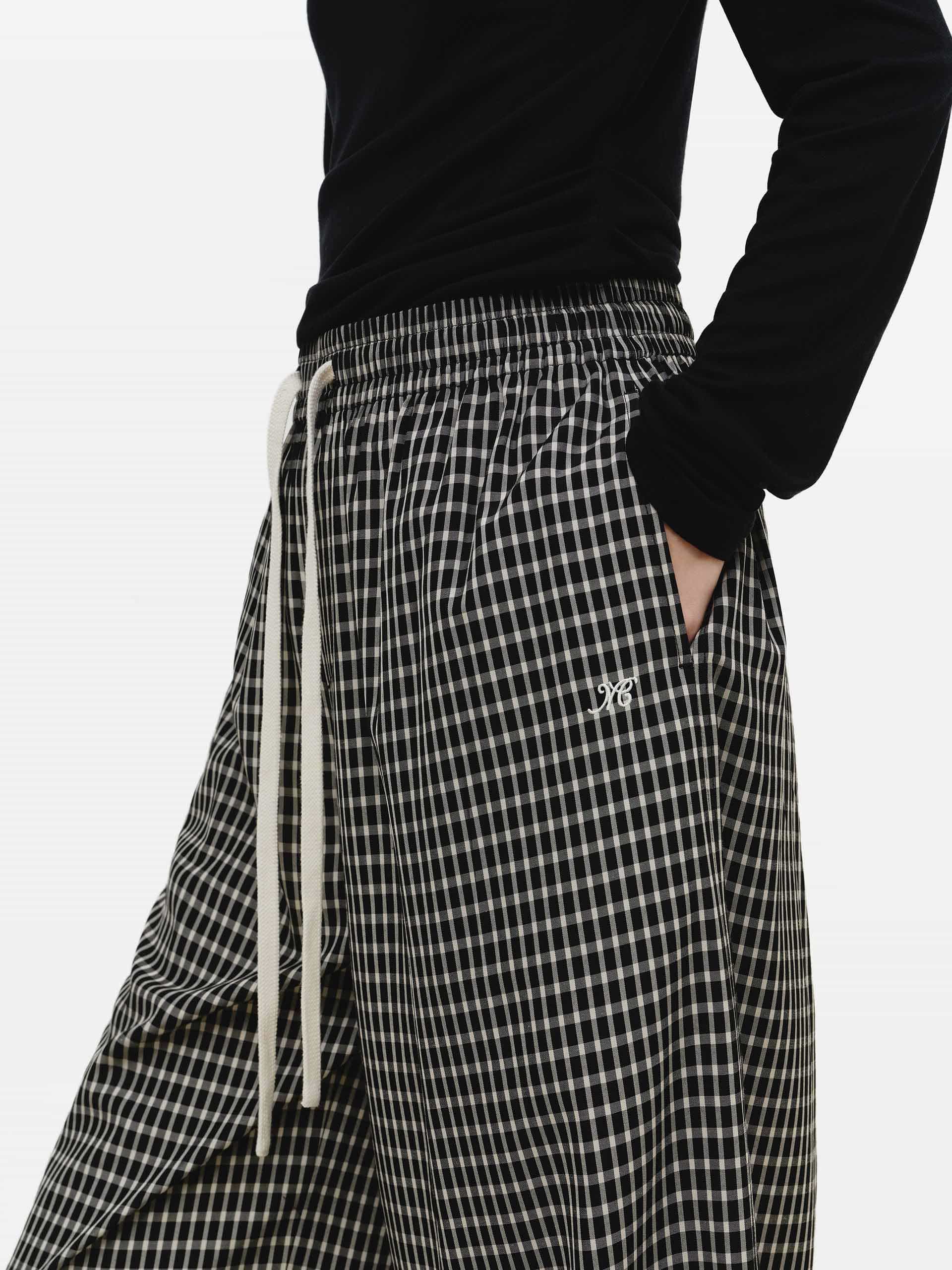 Plaid Drawstring Pleated Trousers - Image 8