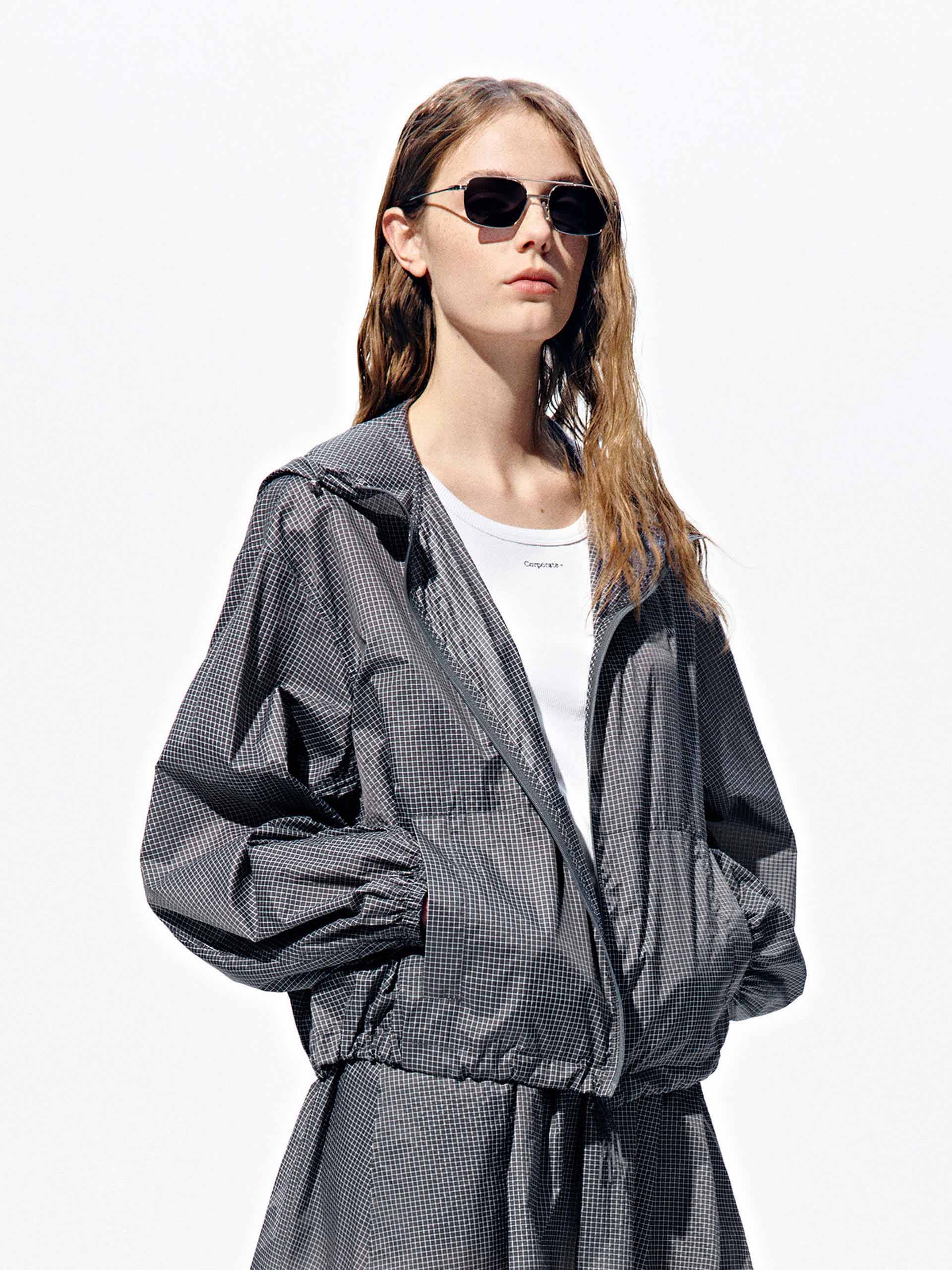 Plaid Zipper Hooded Jacket - Image 3