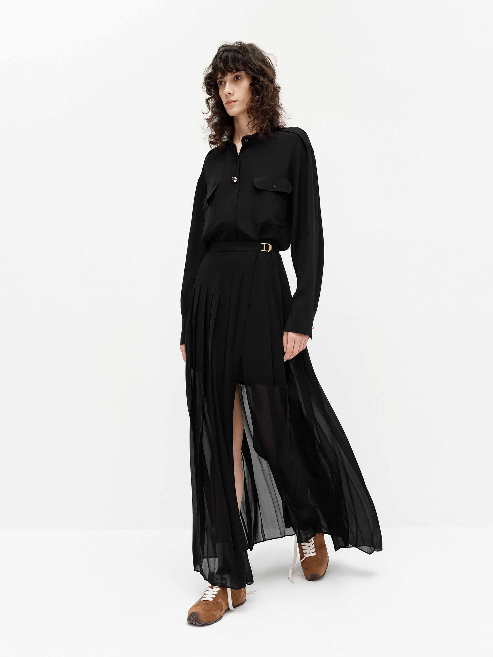 Pleated Detail Chiffon Skirt - Image 2