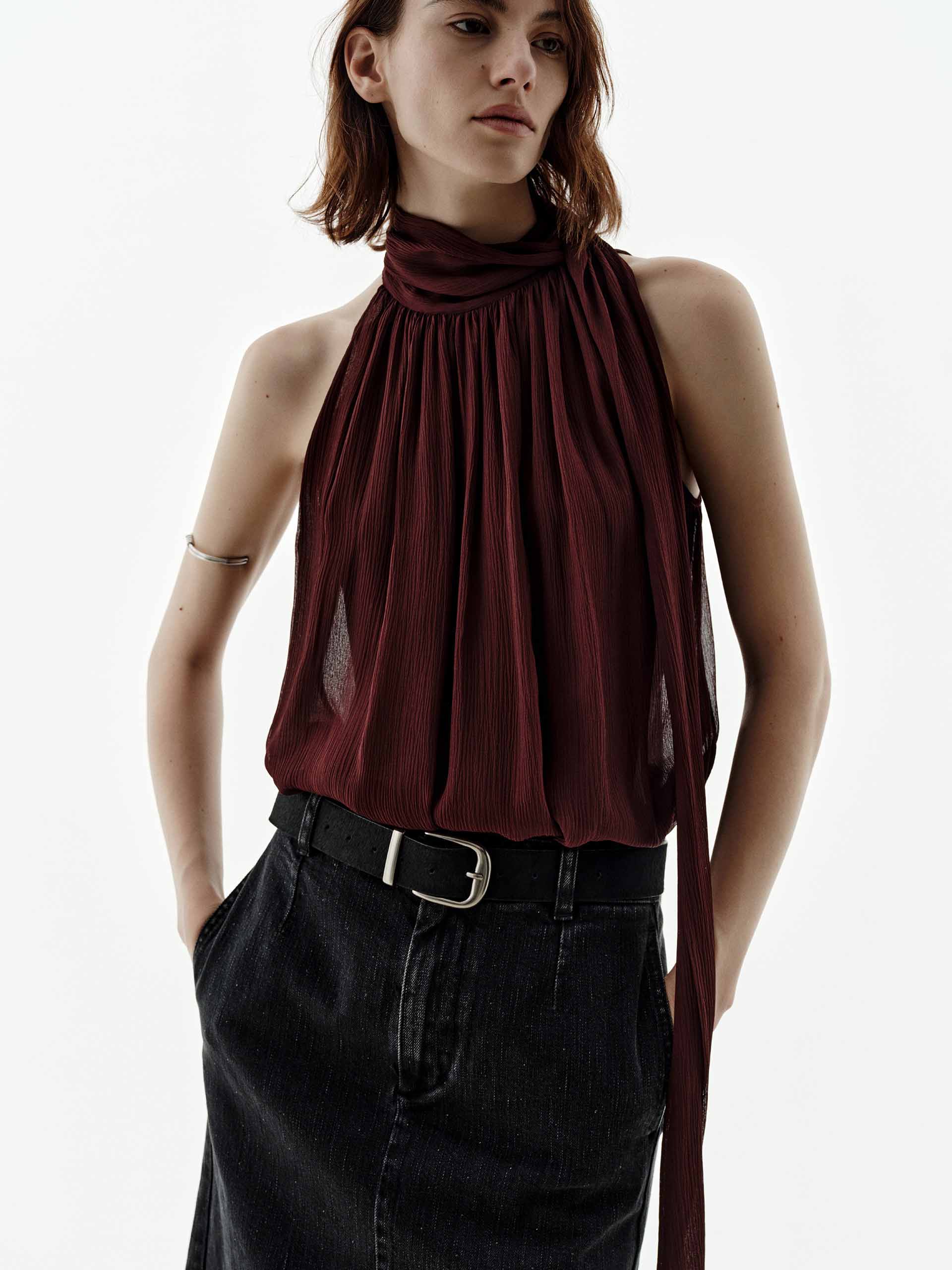 Pleated Detail Silk Blouse - Image 16