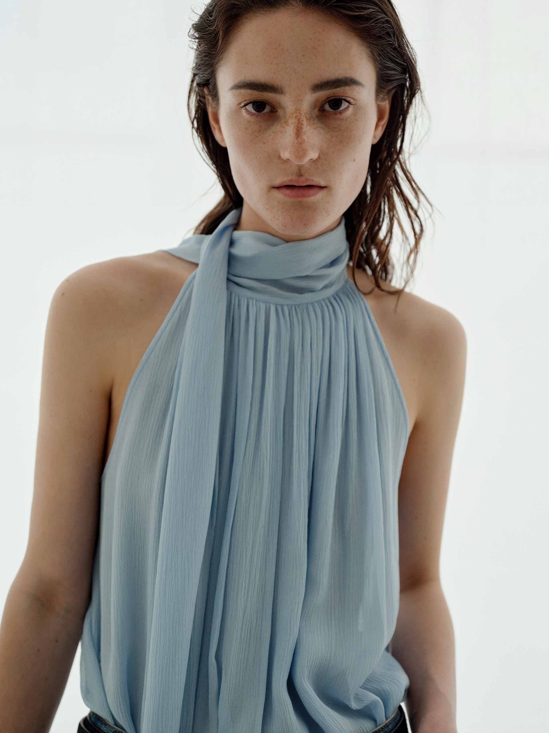 Pleated Detail Silk Blouse - Image 7