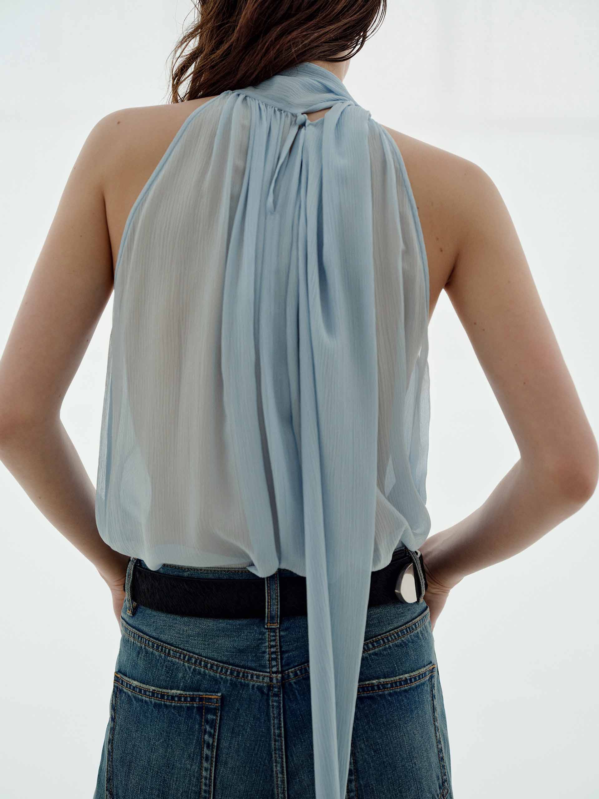 Pleated Detail Silk Blouse - Image 8