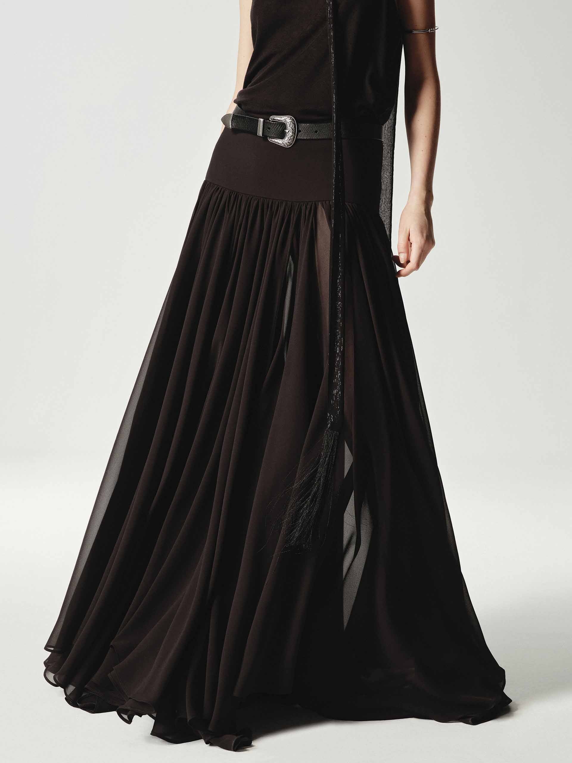 Pleated Flowy Maxi Skirt