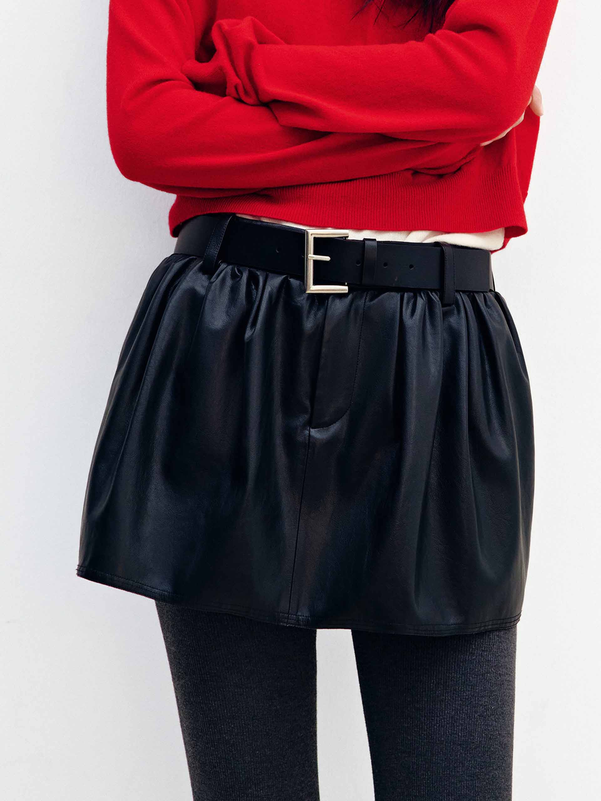 Pleated Leather Mini Skirt - Image 7