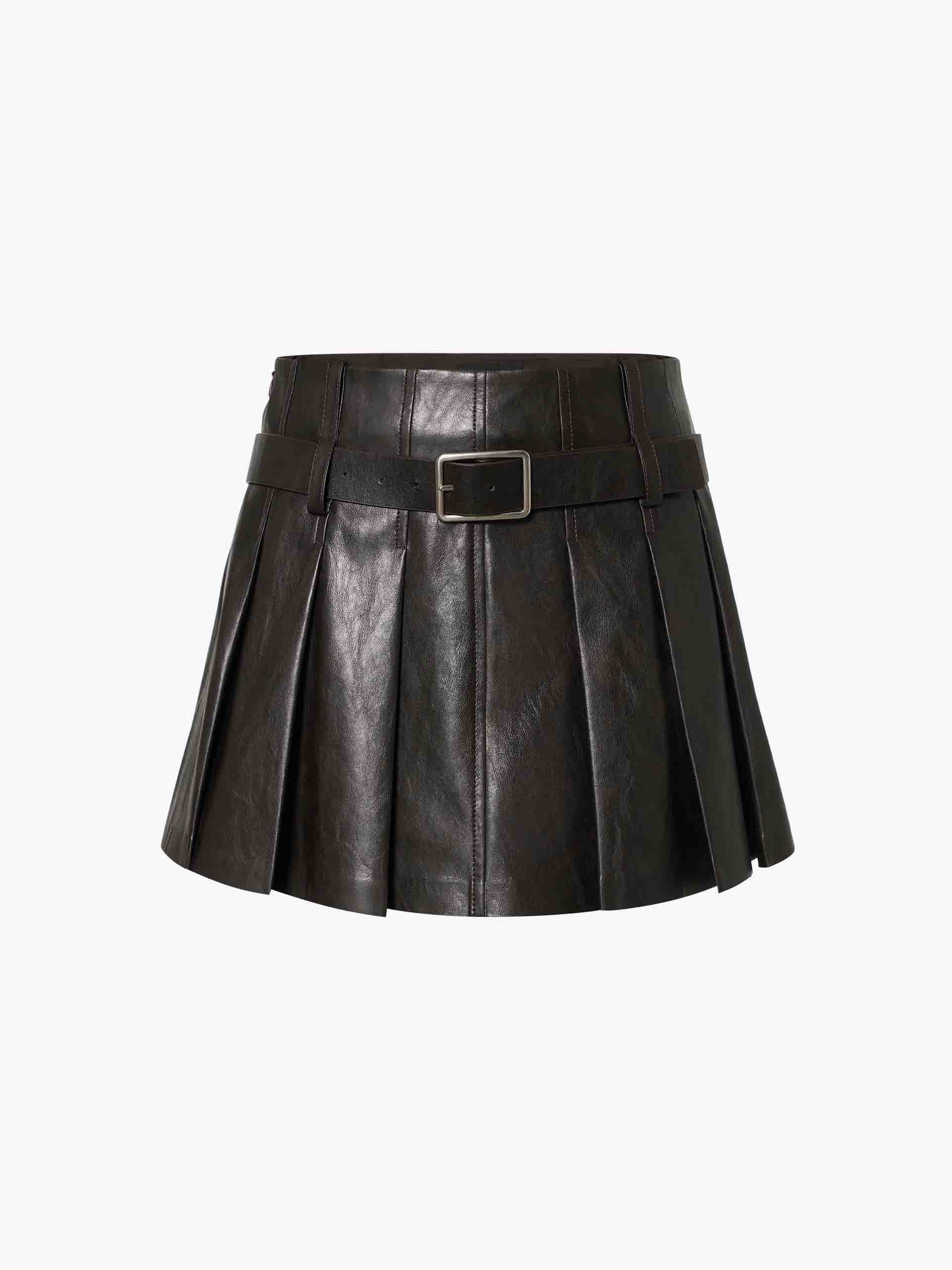 Pleated PU Leather Skirt - Image 5