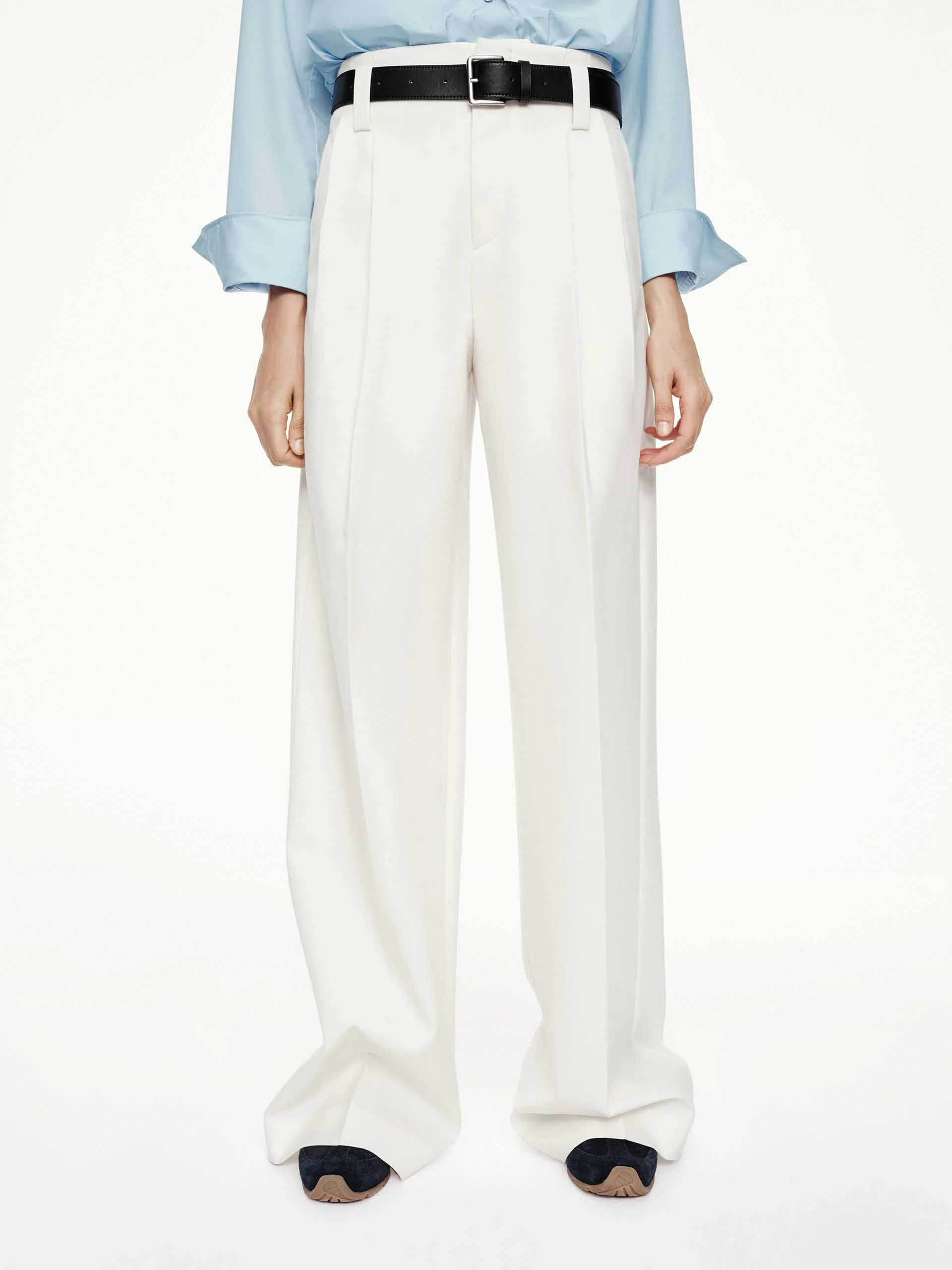 Pleated White Straight Trousers - Image 3