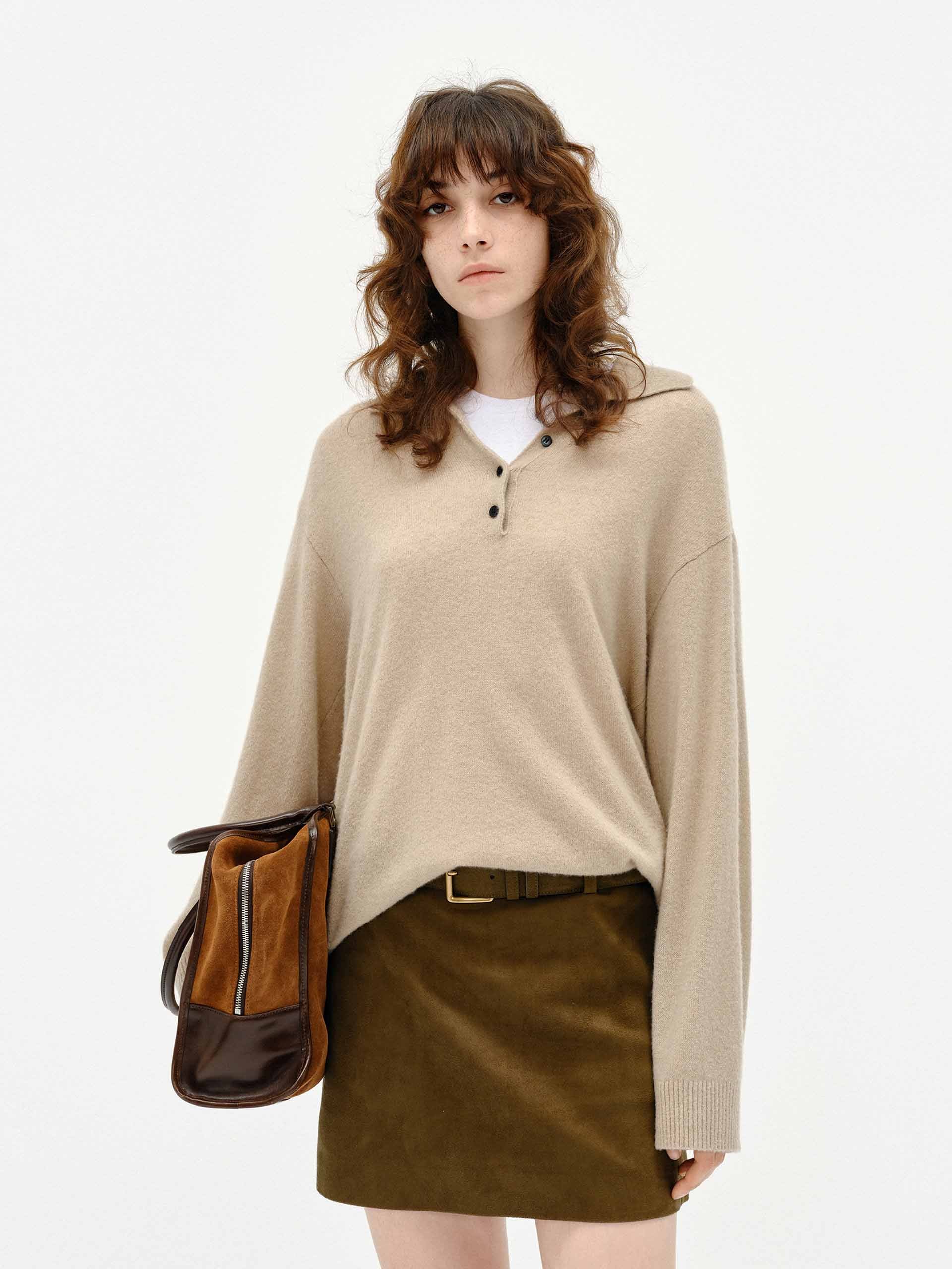 Polo Collar Loose Sweater - Image 14