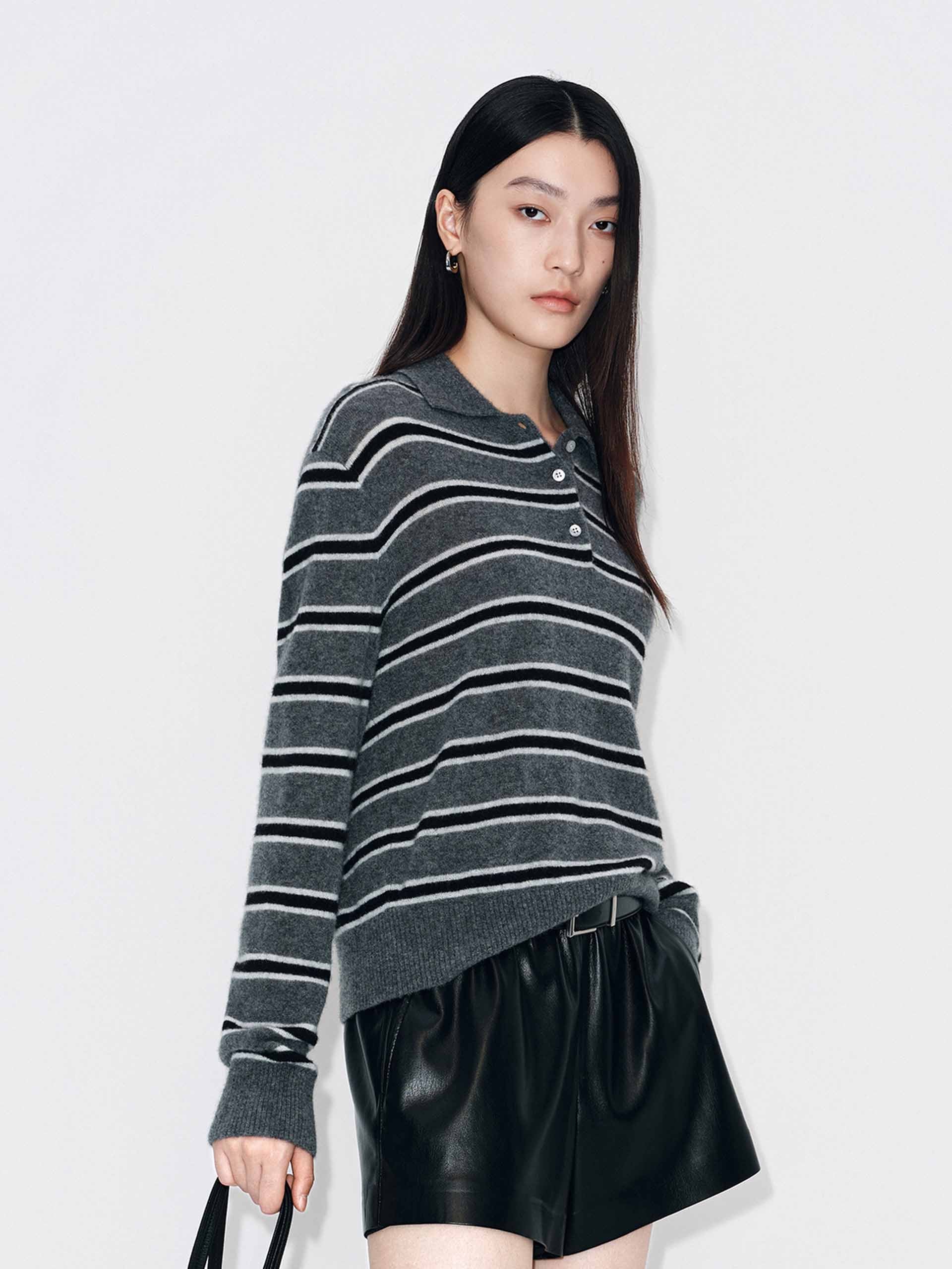 Polo Collar Stripe Sweater - Image 3
