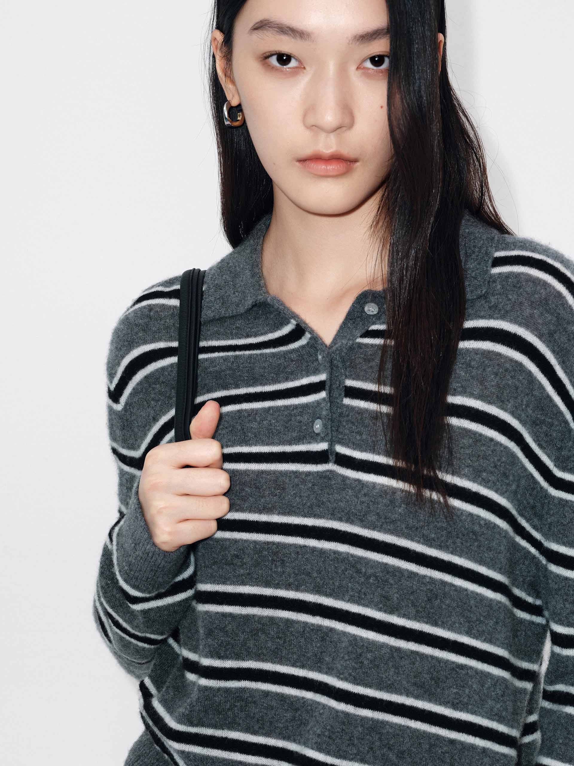 Polo Collar Stripe Sweater - Image 7