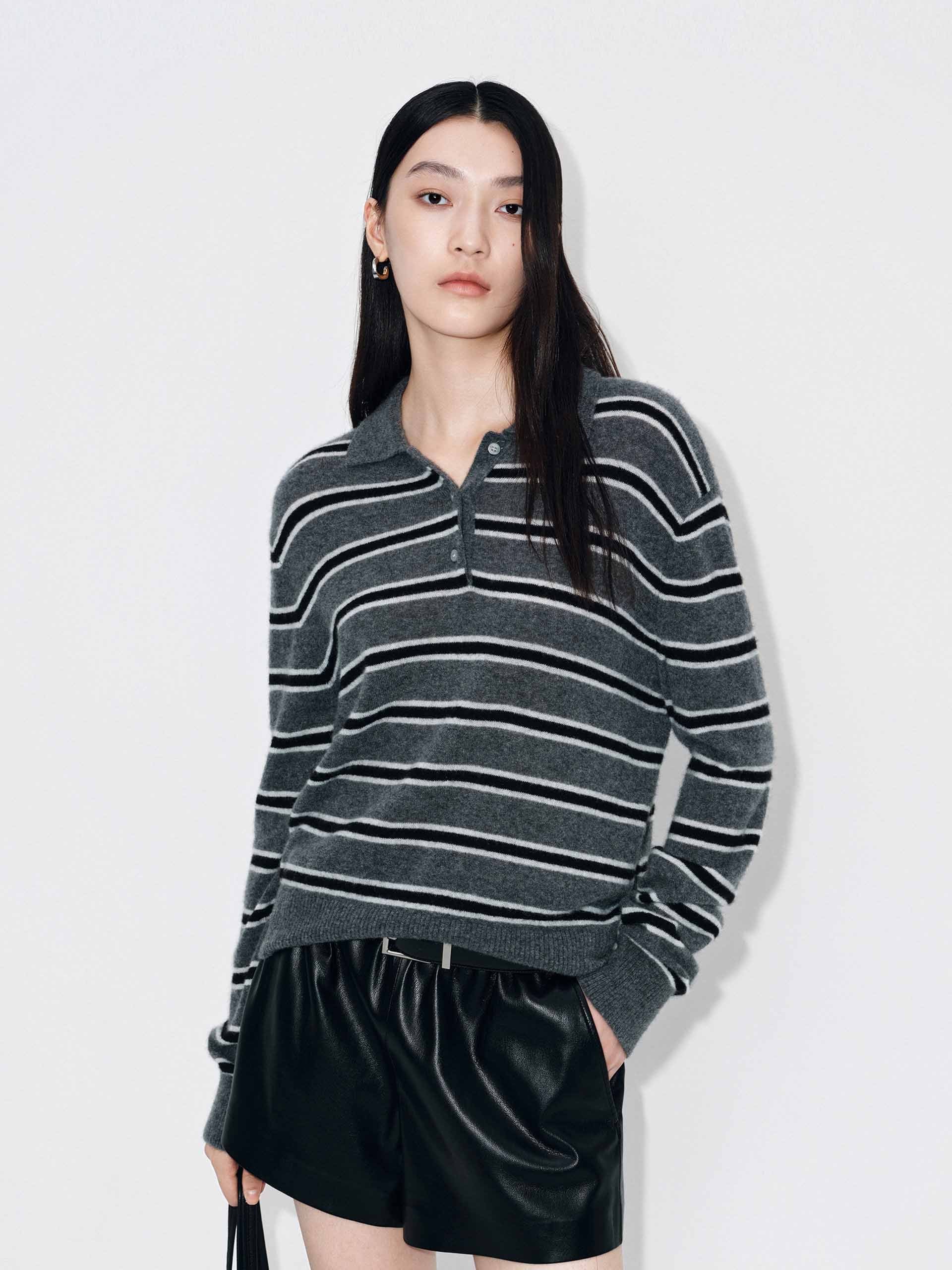 Polo Collar Stripe Sweater - Image 8