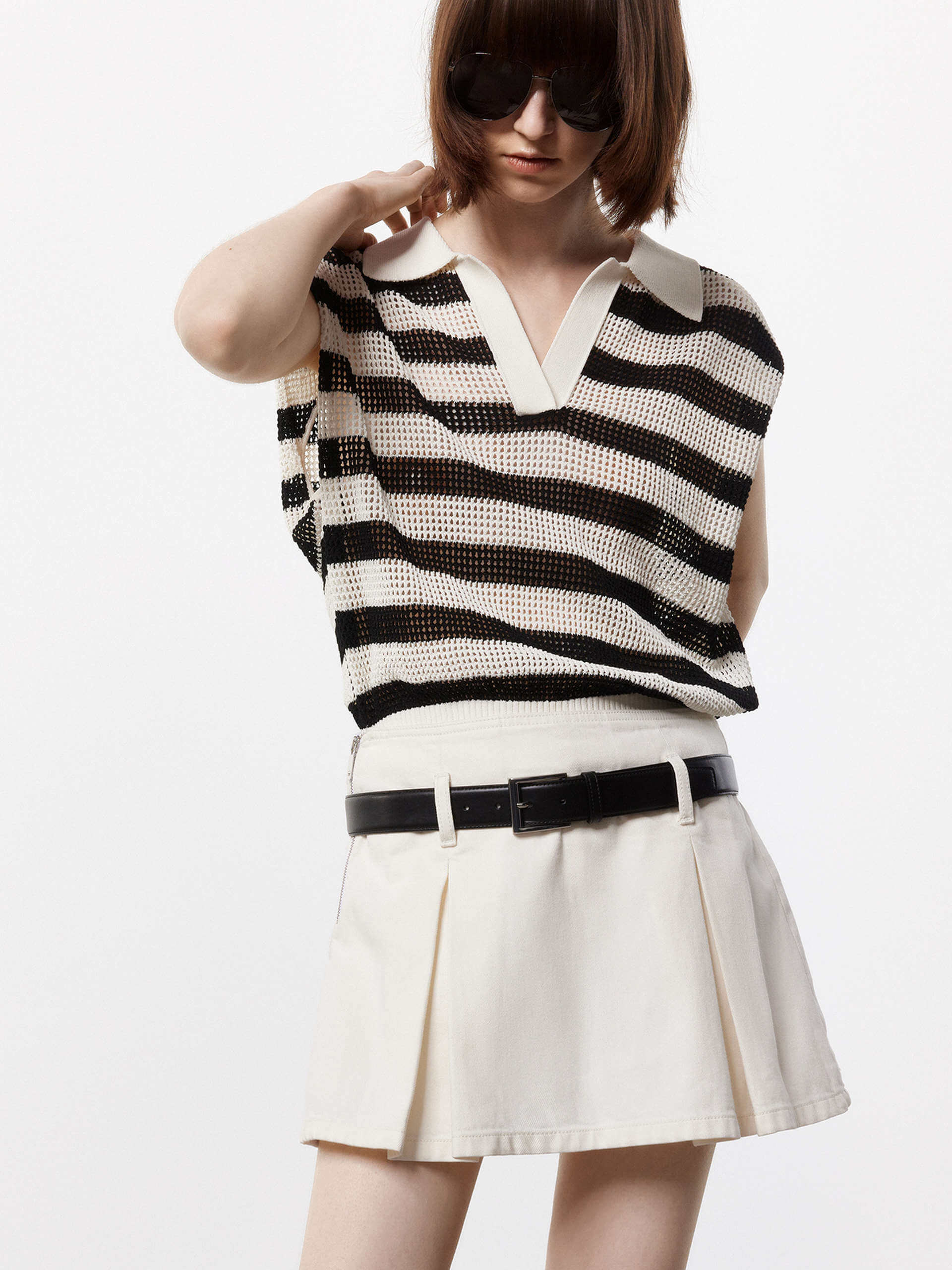 Polo Collar Striped Top - Image 2
