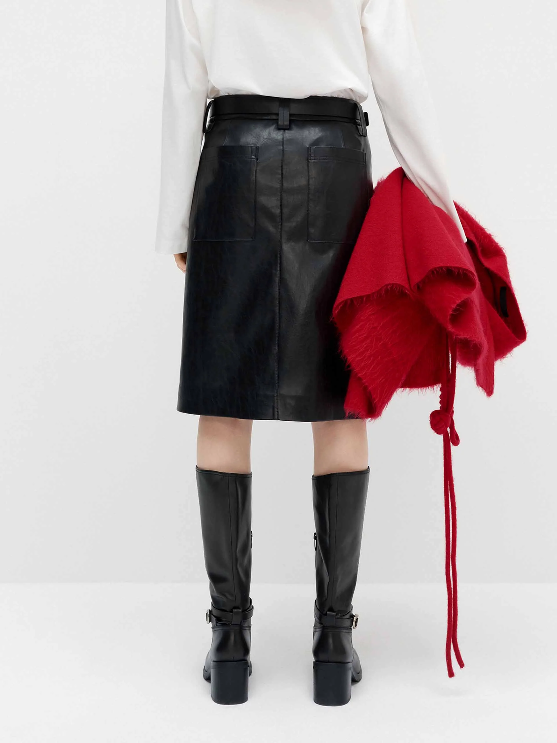 PU Leather Straight Midi Skirt - Image 3