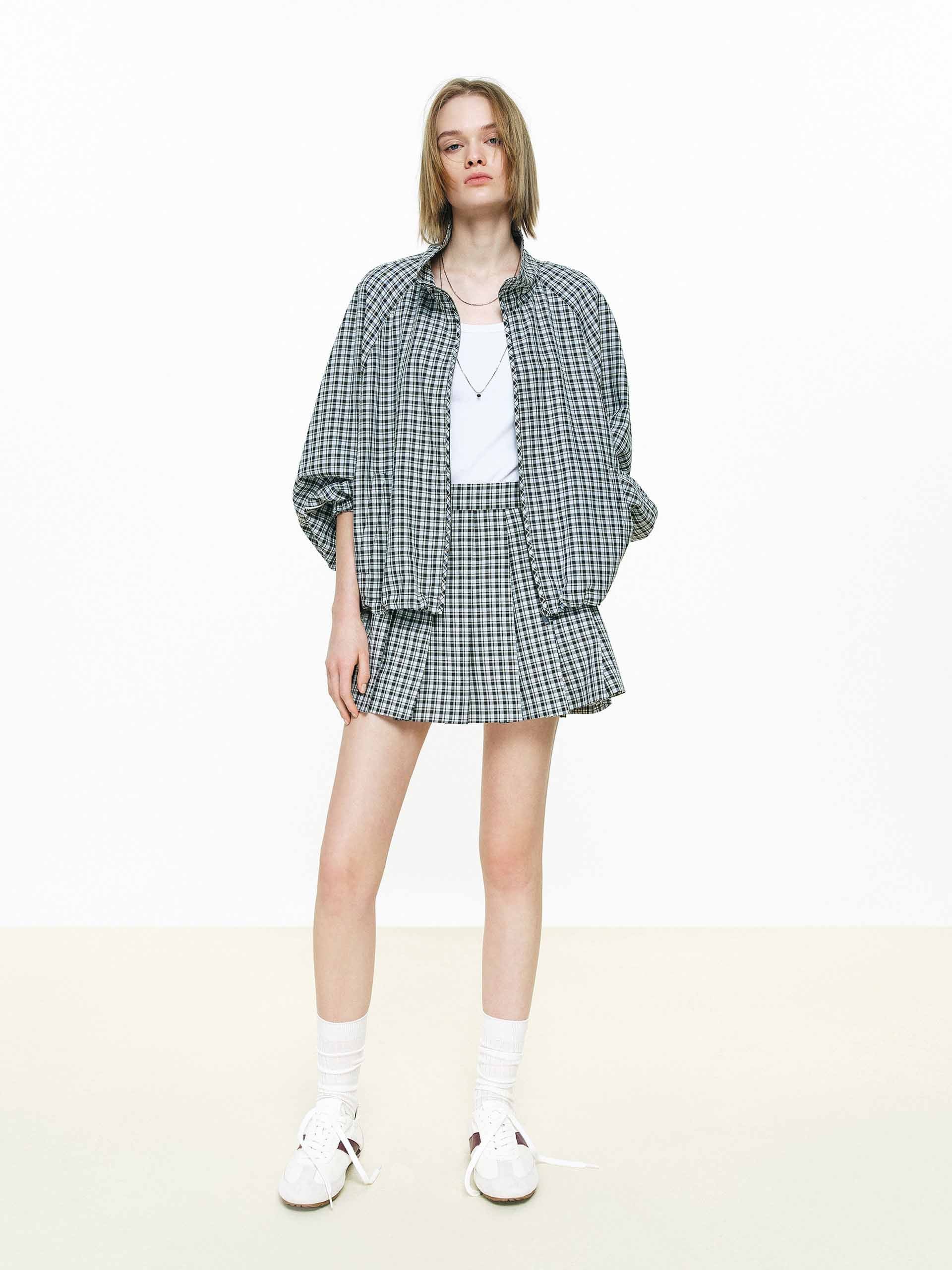 Raglan Sleeves Plaid Jacket - Image 2