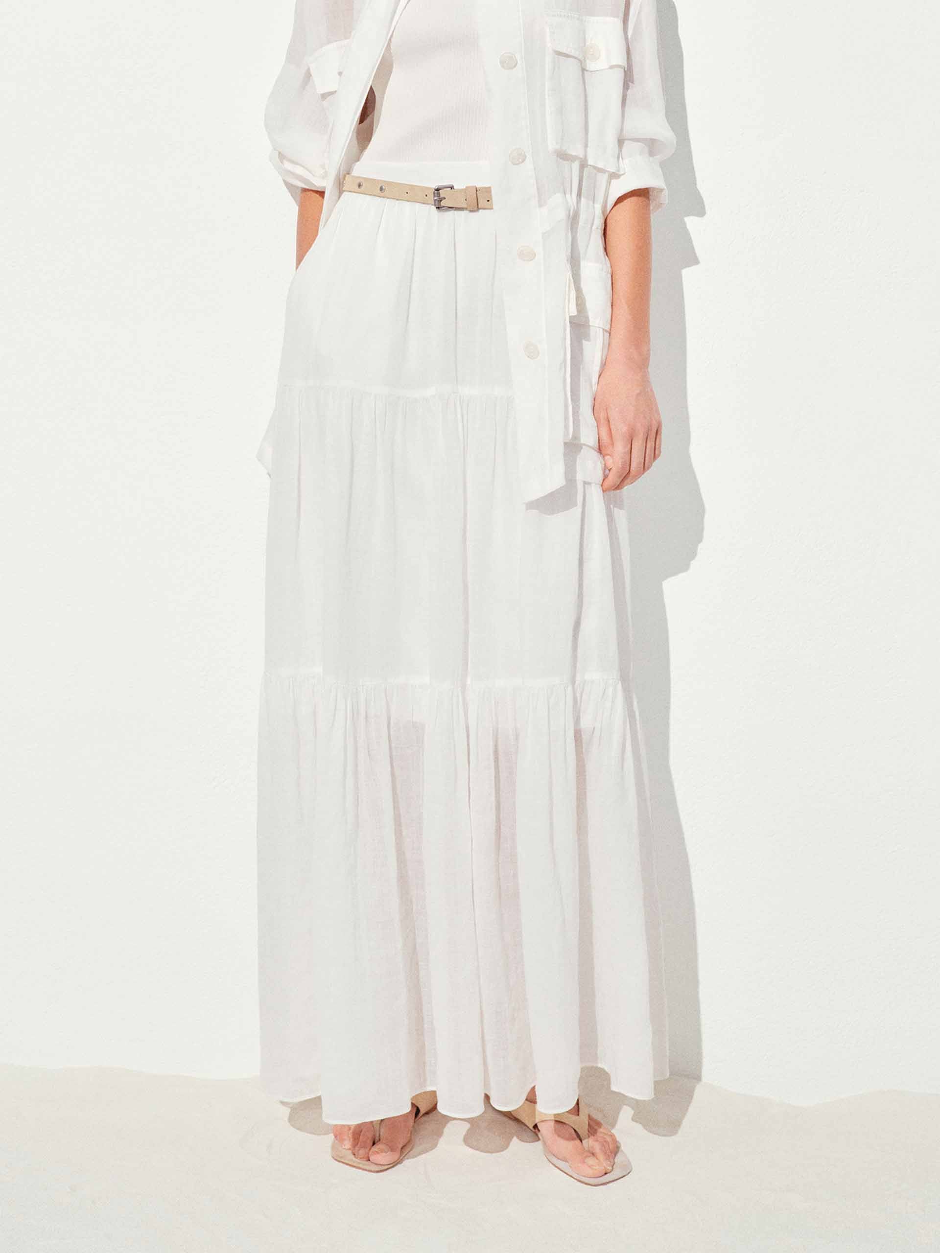 Ramie Pleated Maxi Skirt