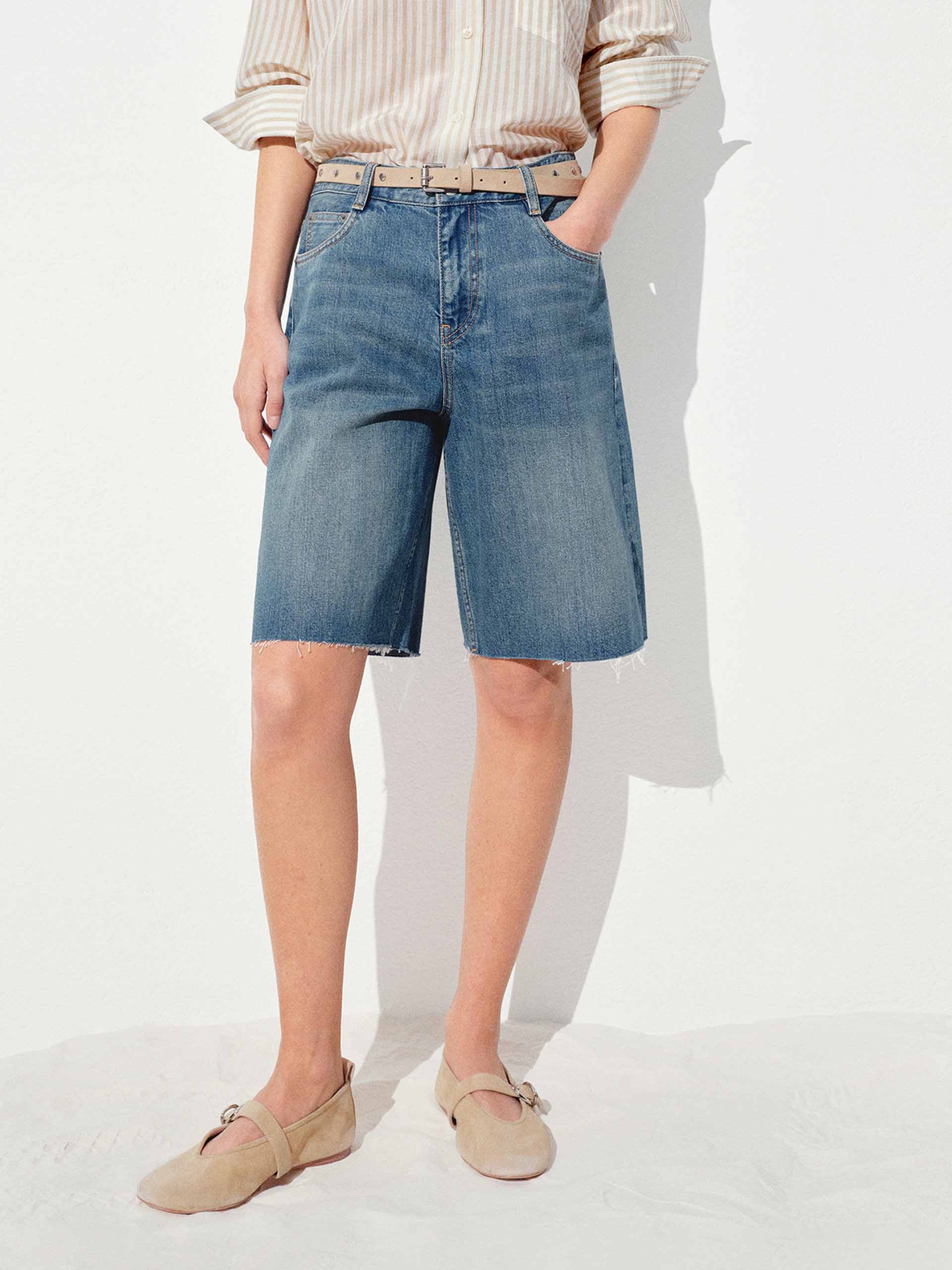 Raw Hem Wash Denim Shorts - Image 7