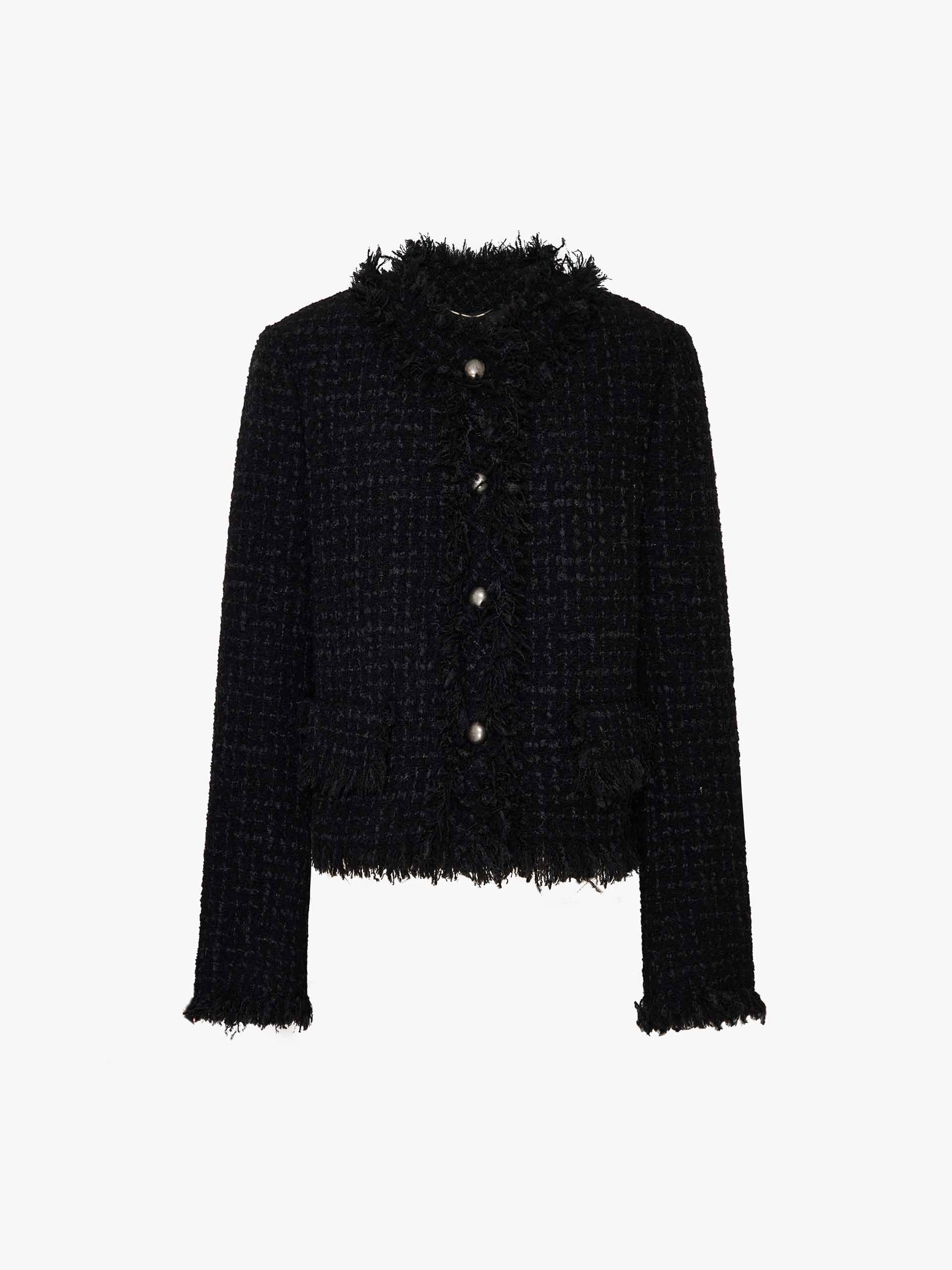 Raw Trim Cropped Tweed Coat - Image 5