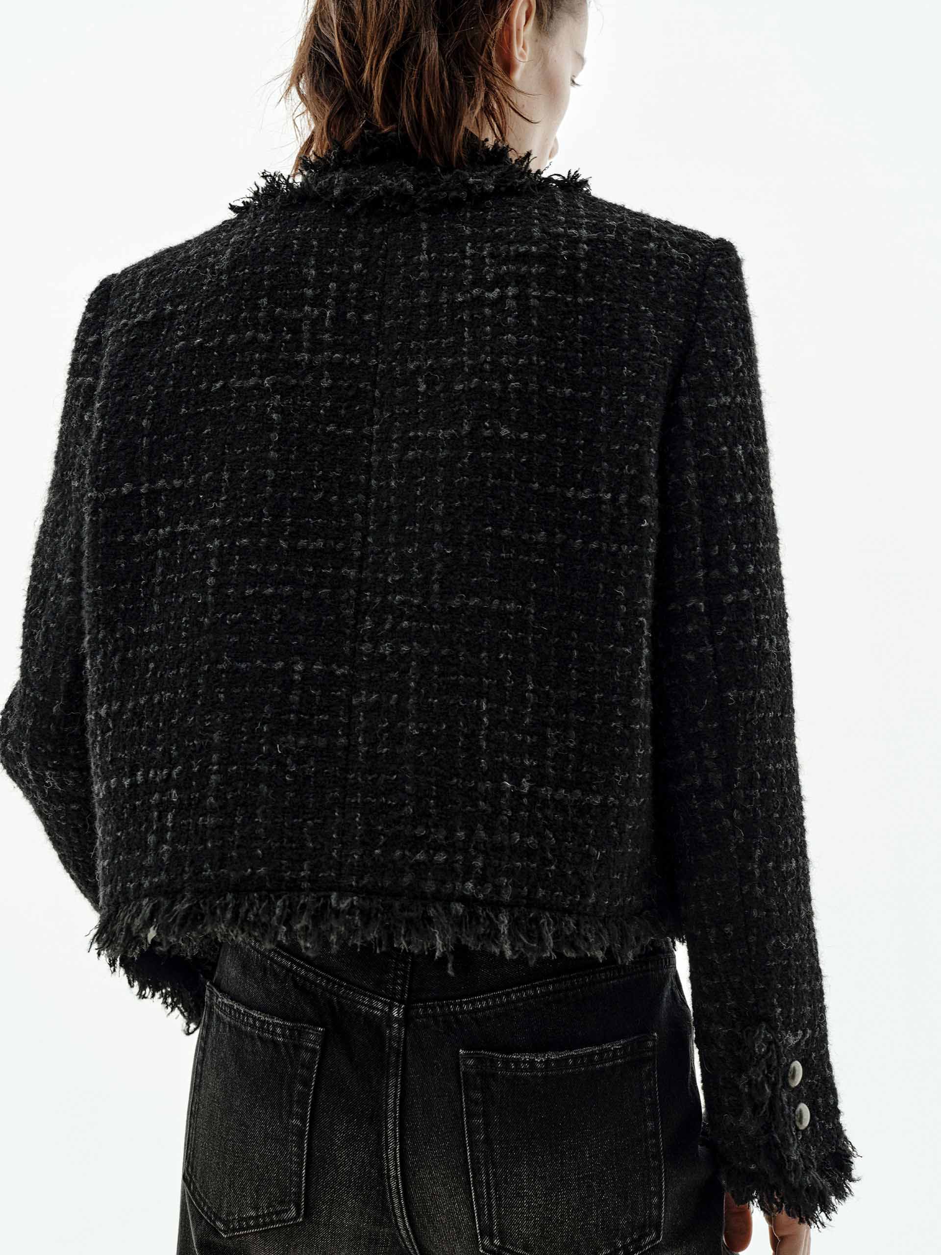 Raw Trim Cropped Tweed Coat - Image 6