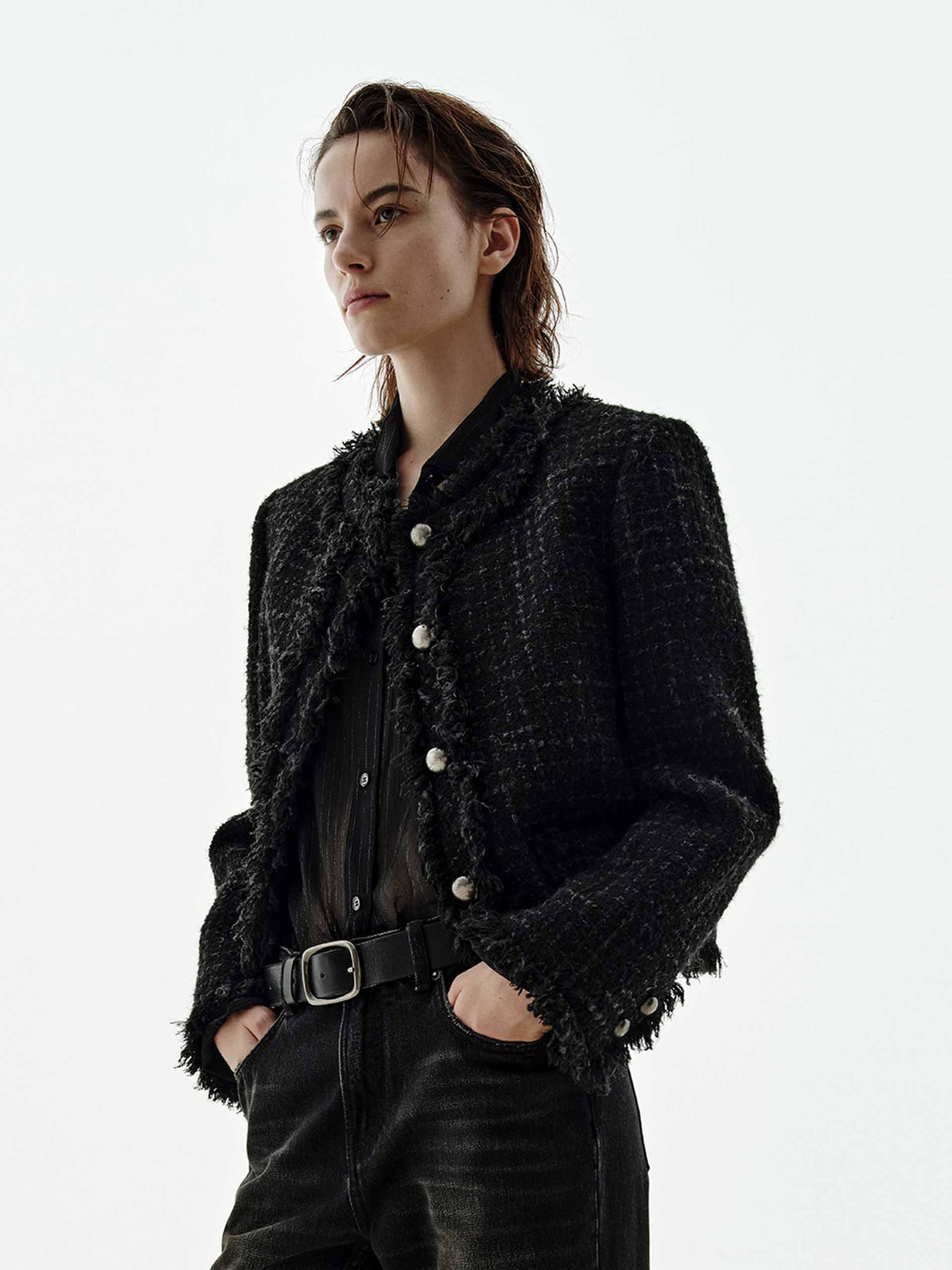 Raw Trim Cropped Tweed Coat - Image 7