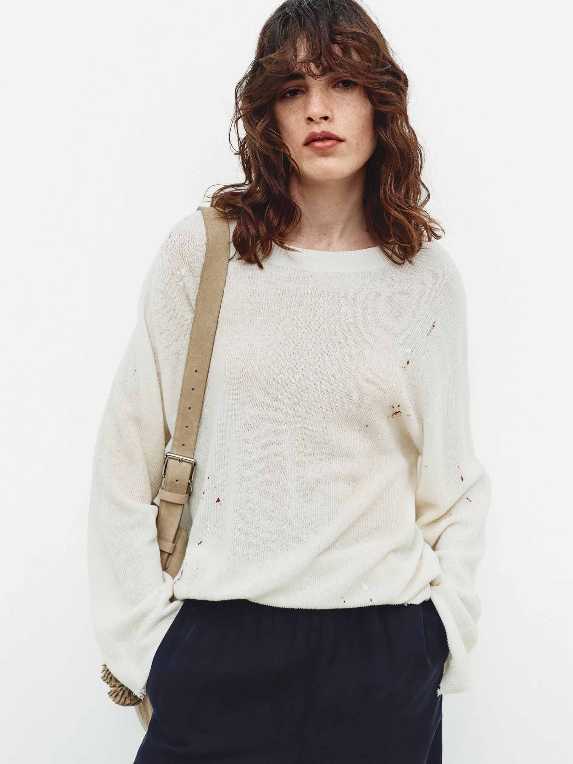 Raw Trim Splatter Knit Sweater