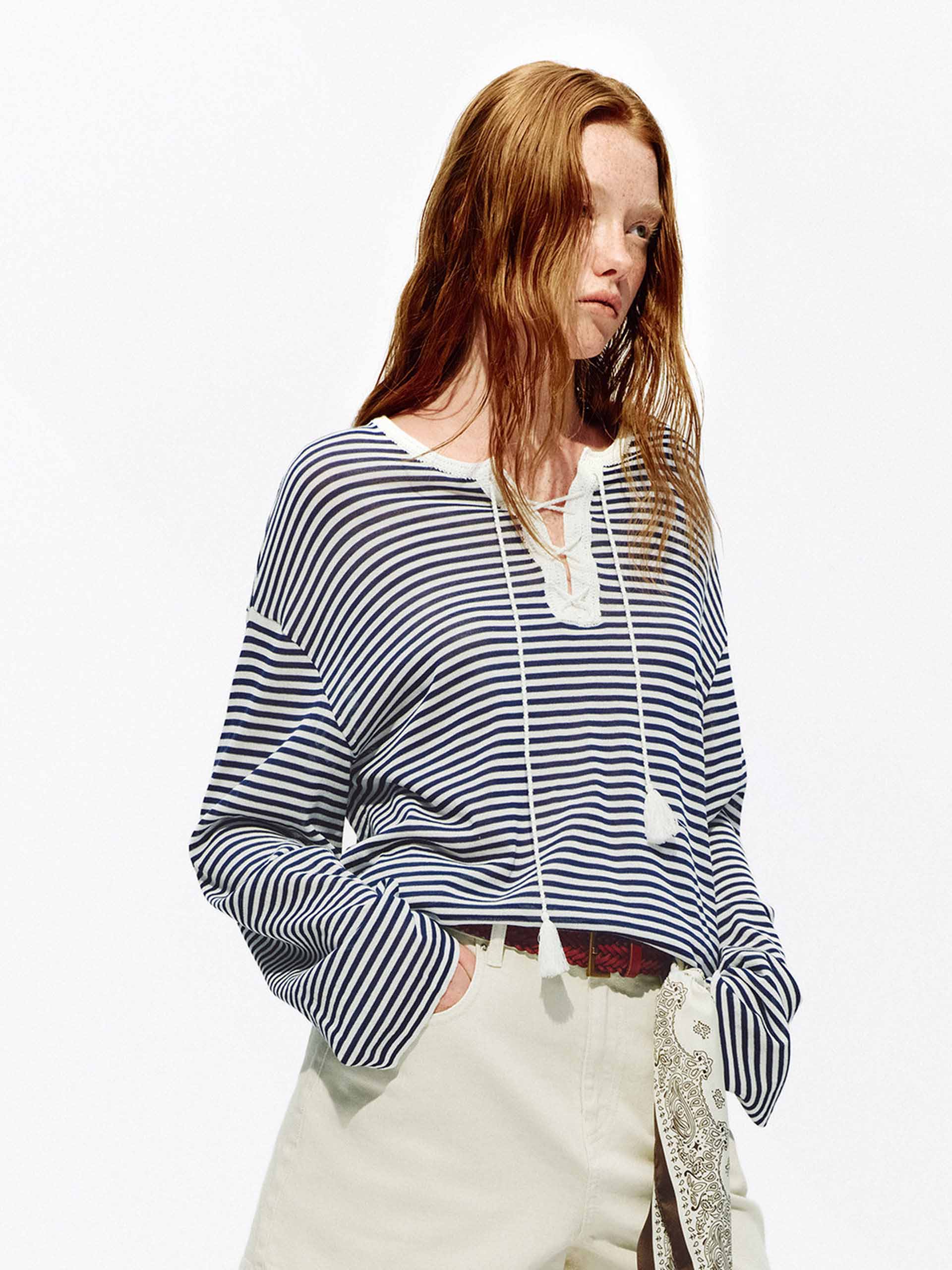 Relaxed Striped Henley Knit Top - Image 7